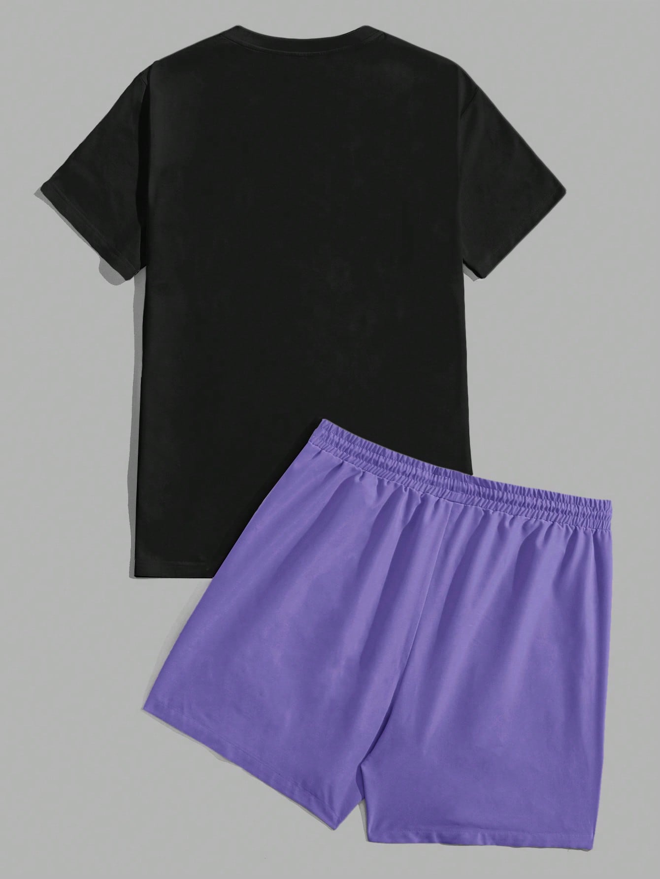 Manfinity UrbanChill Men Cartoon Graphic Tee & Drawstring Waist Shorts Violet Purple
