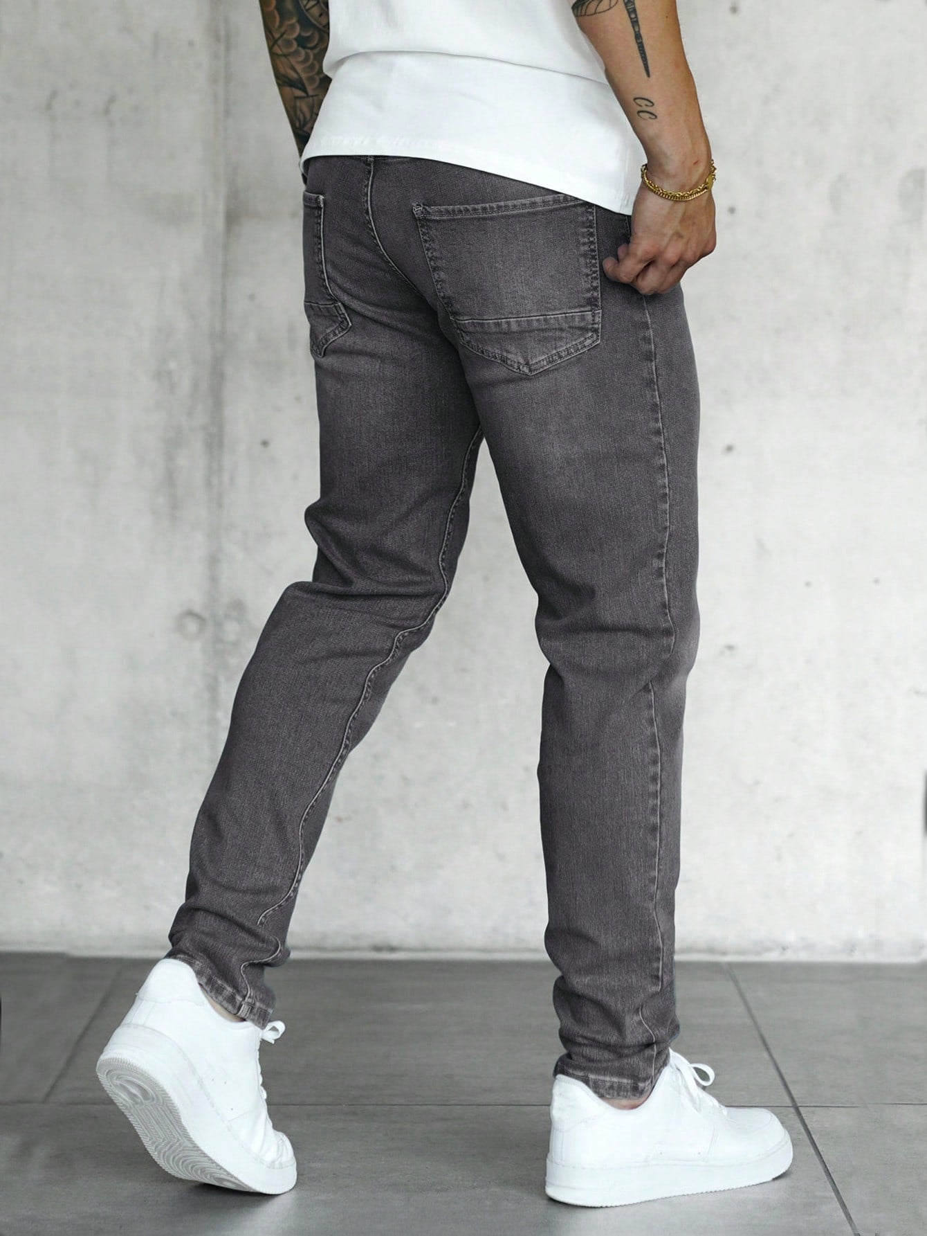 Men Slant Pocket Jeans Grey