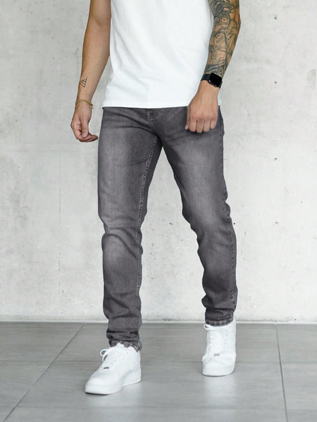 Men Slant Pocket Jeans Grey