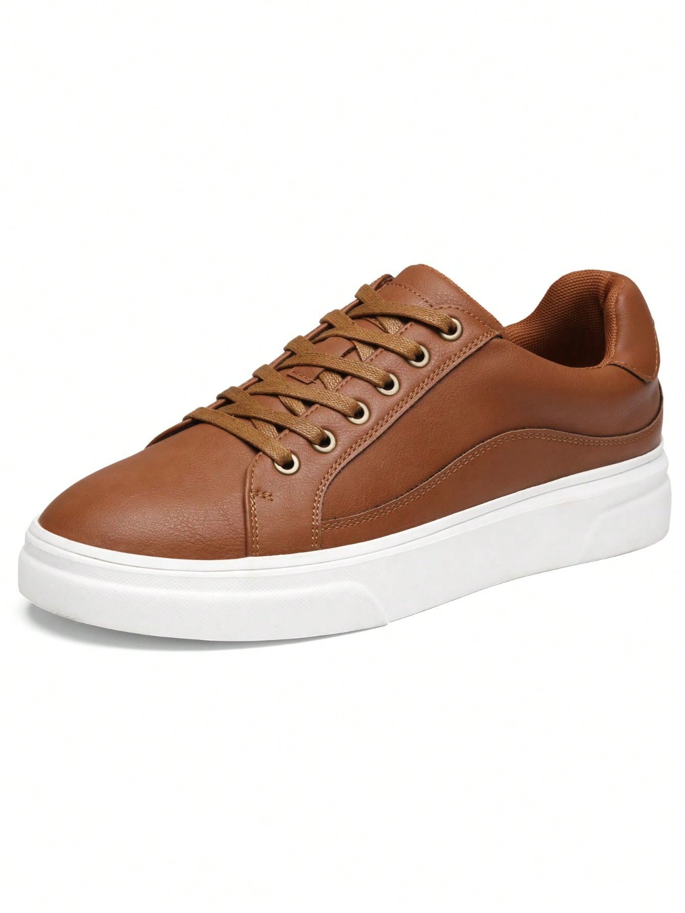SHOESMALL Men's Fashion Minimalist Sneakers Classic Casual Skate Shoes For Men Stylish Soft White Sports Shoes Men's Dress Sneakers BMY5011A-brown