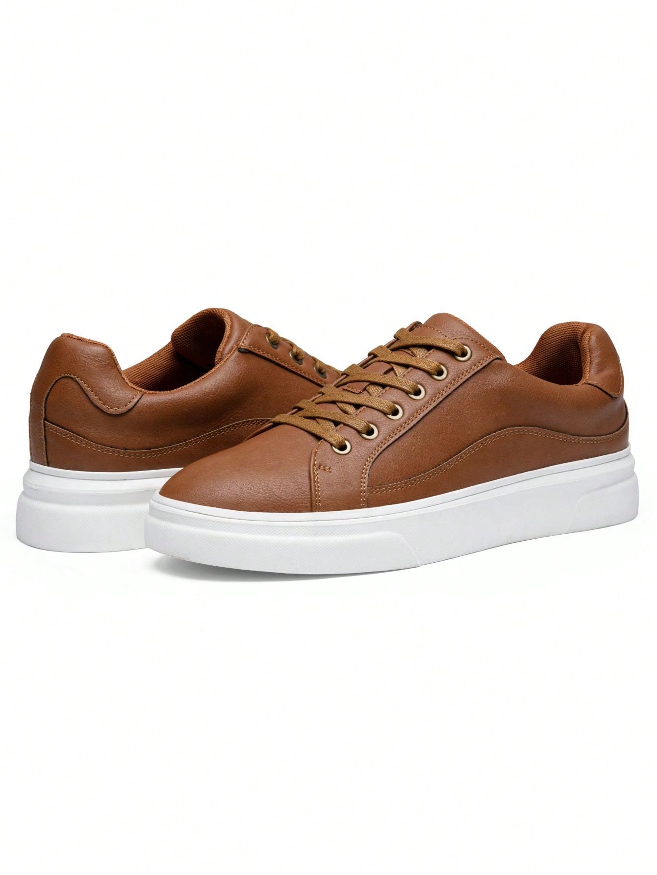 SHOESMALL Men's Fashion Minimalist Sneakers Classic Casual Skate Shoes For Men Stylish Soft White Sports Shoes Men's Dress Sneakers BMY5011A-brown