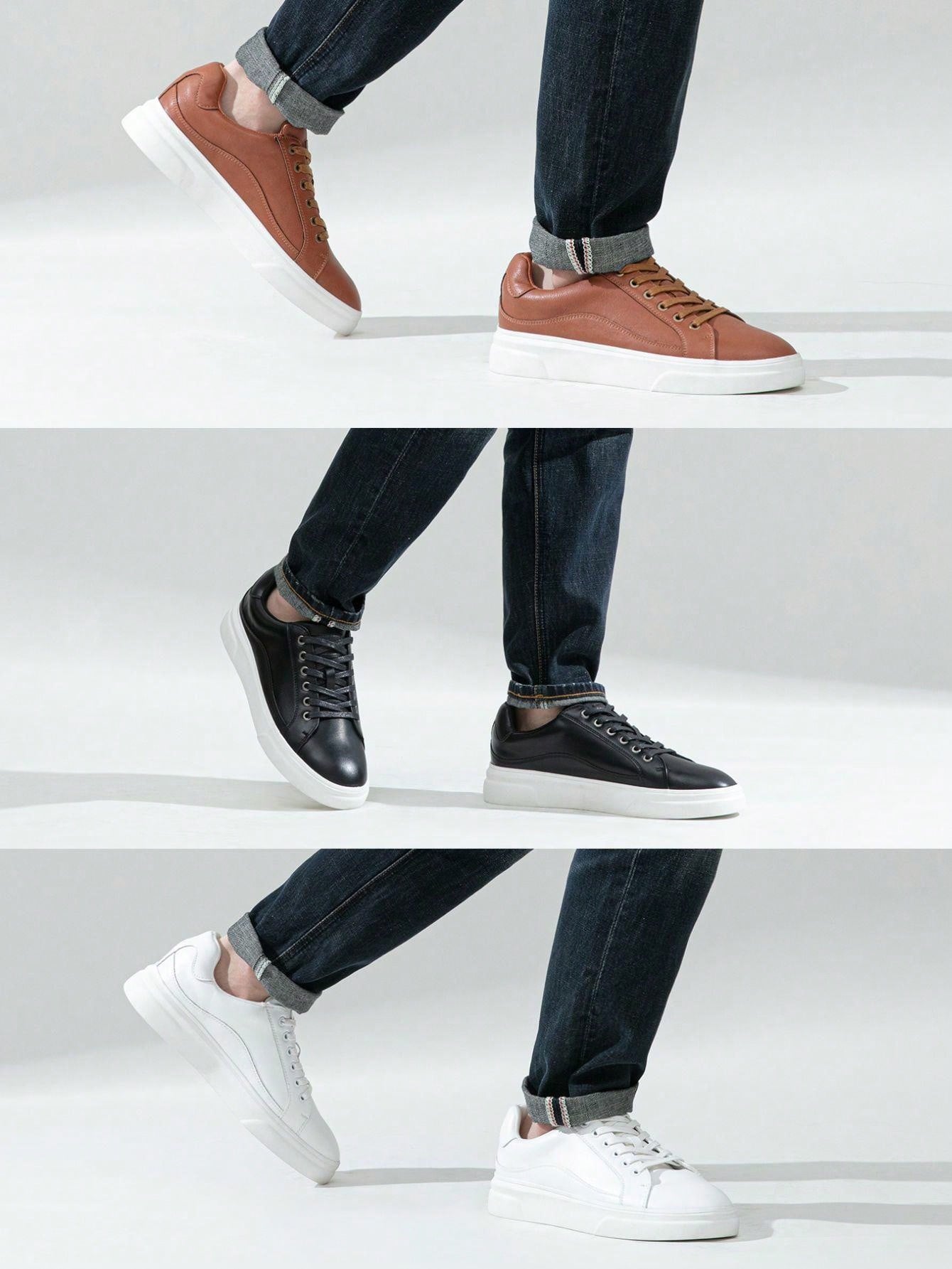 SHOESMALL Men's Fashion Minimalist Sneakers Classic Casual Skate Shoes For Men Stylish Soft White Sports Shoes Men's Dress Sneakers BMY5011A-brown