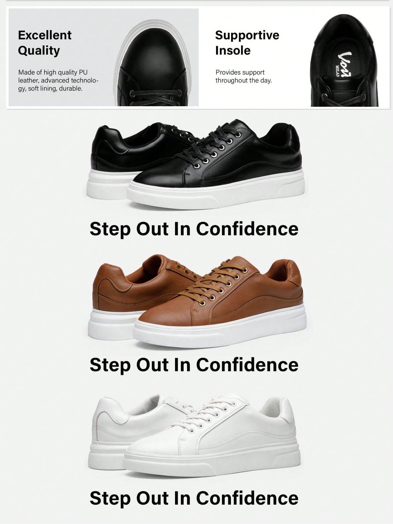 SHOESMALL Men's Fashion Minimalist Sneakers Classic Casual Skate Shoes For Men Stylish Soft White Sports Shoes Men's Dress Sneakers BMY5011A-brown