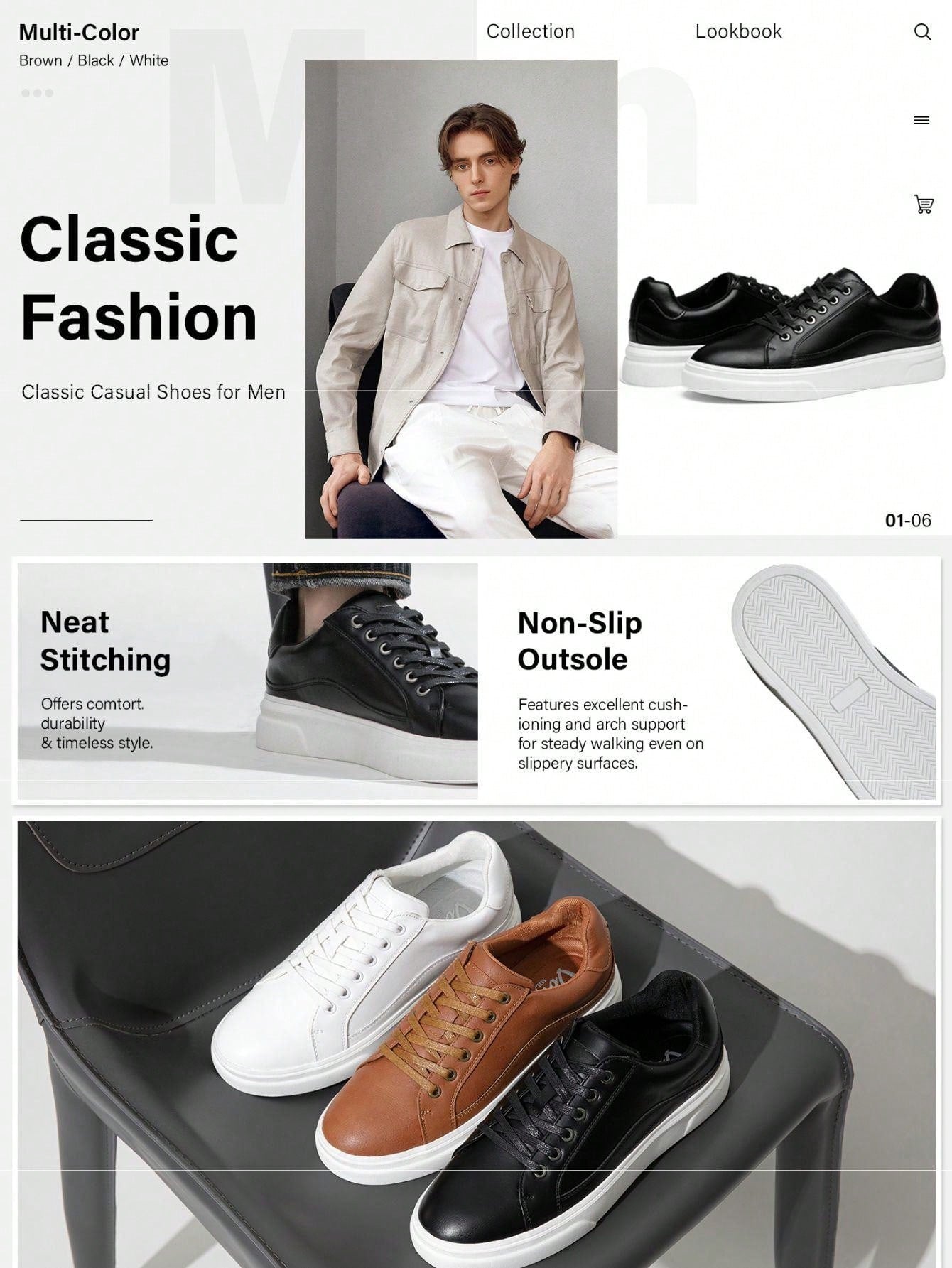SHOESMALL Men's Fashion Minimalist Sneakers Classic Casual Skate Shoes For Men Stylish Soft White Sports Shoes Men's Dress Sneakers BMY5011A-brown