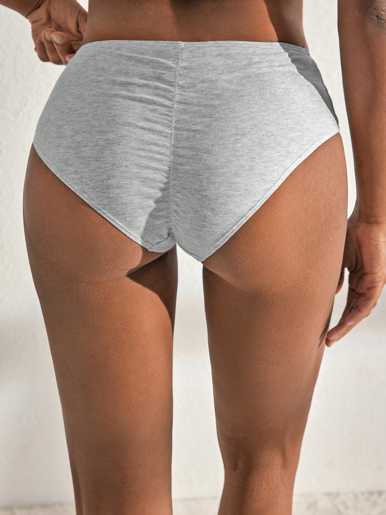 SHEIN Leisure Natural Comfy & Breathable Cotton Pleated Back Solid Brief-Melange Gray Light Grey