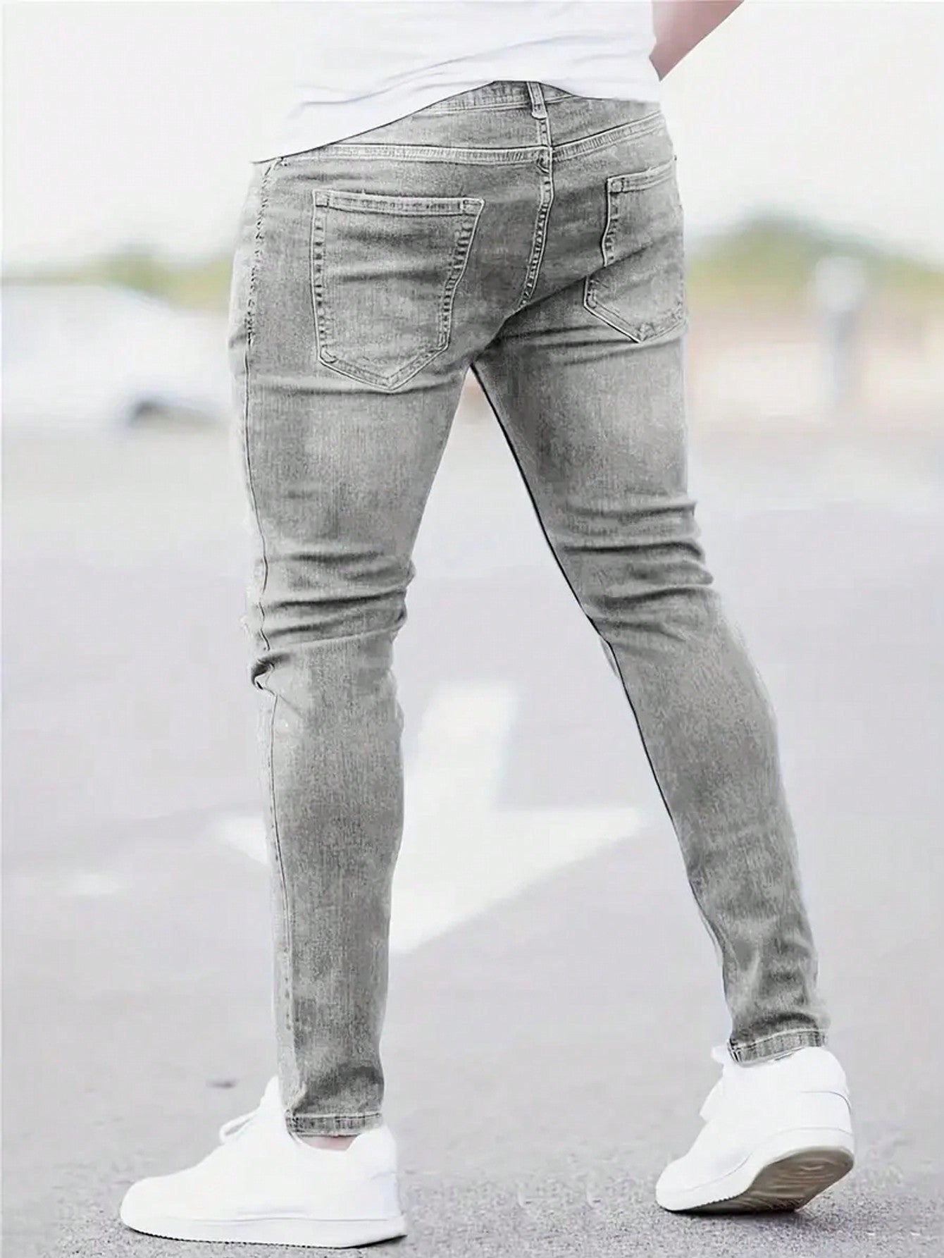 Men's Stylish Slim Fit Distressed Jeans Grey