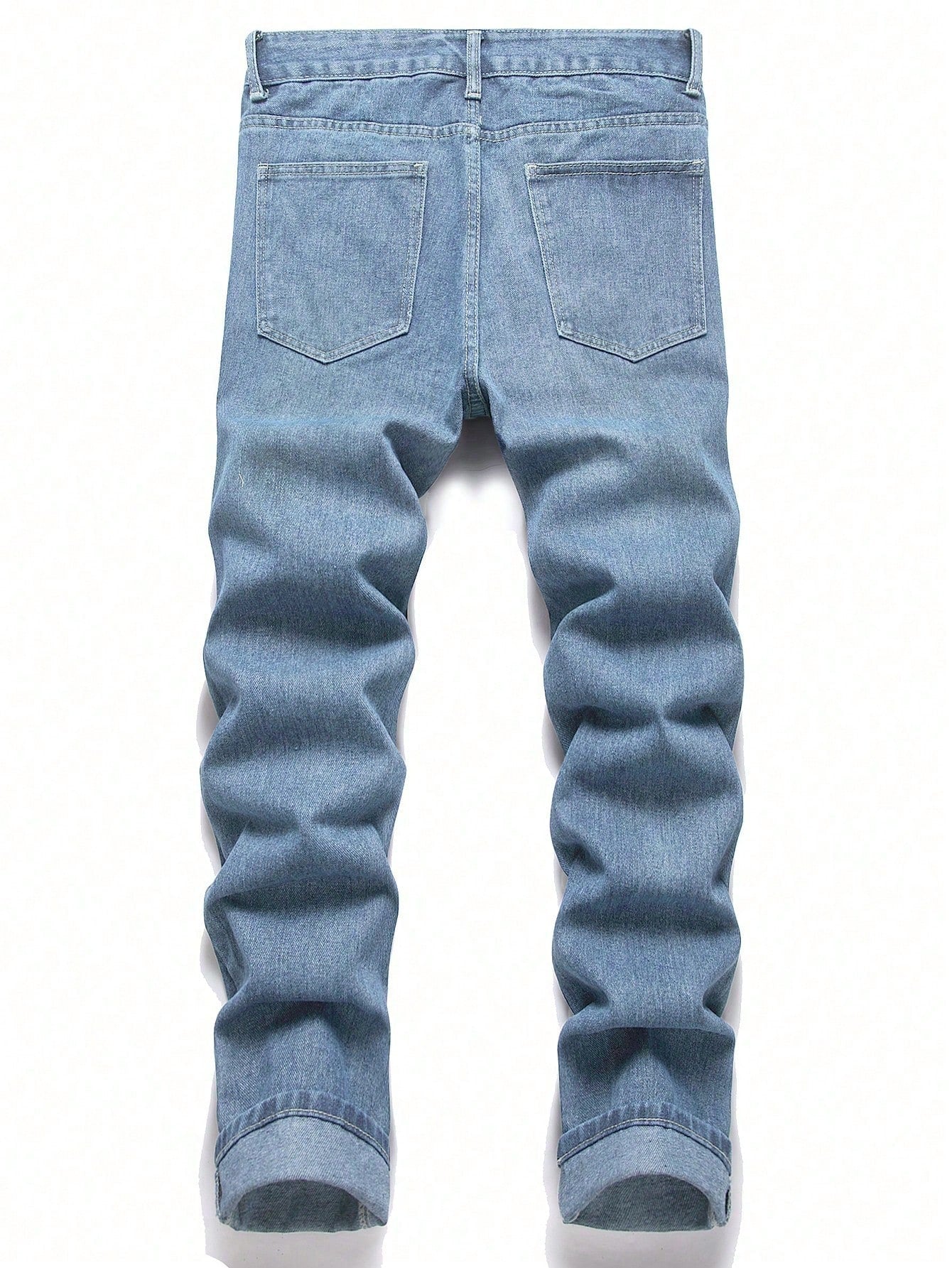 Men Ripped Straight Leg Jeans Light Wash
