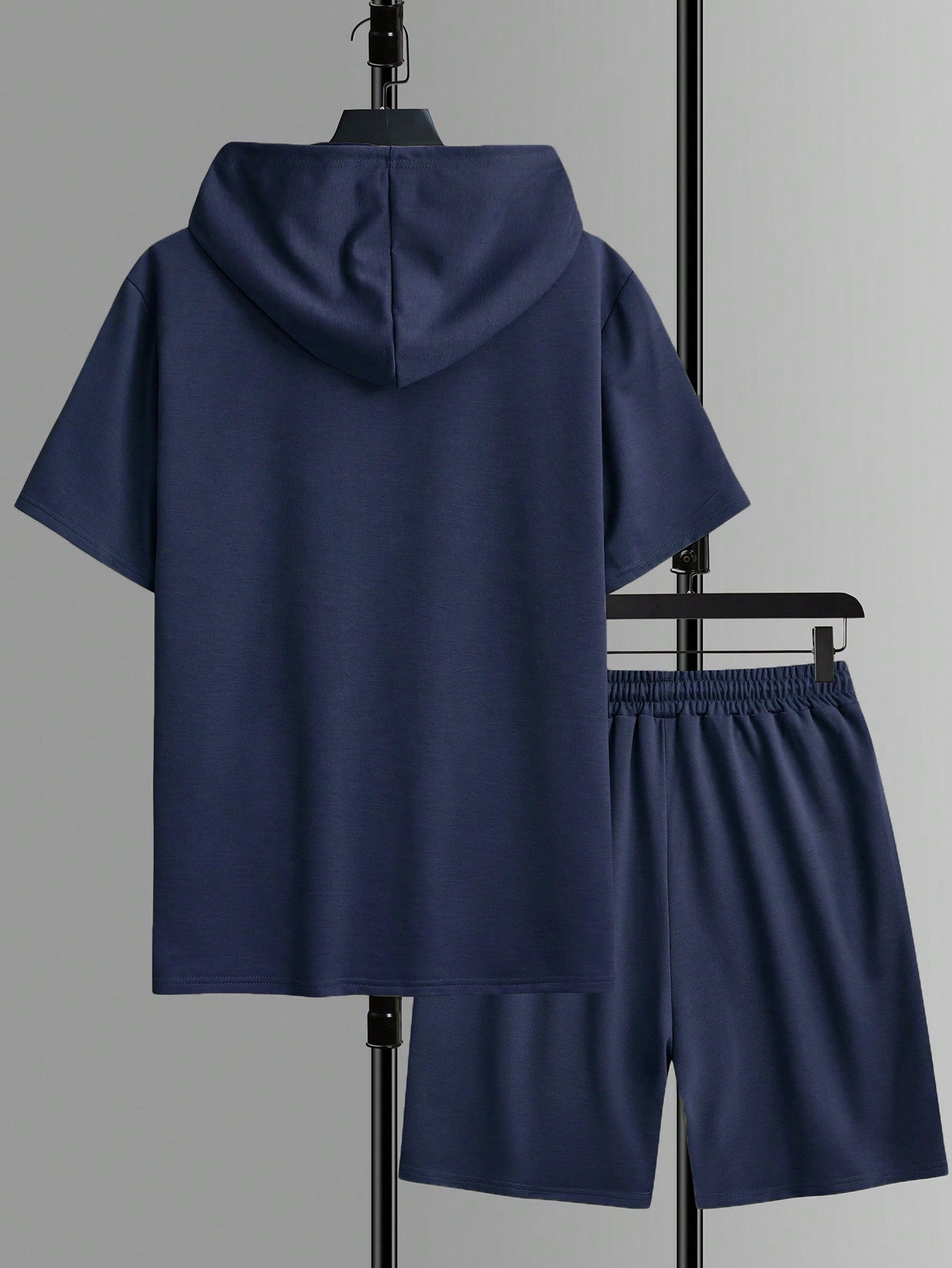 Manfinity Homme Men Summer Daily Wear Plain Hoodie And Shorts Set Navy Blue