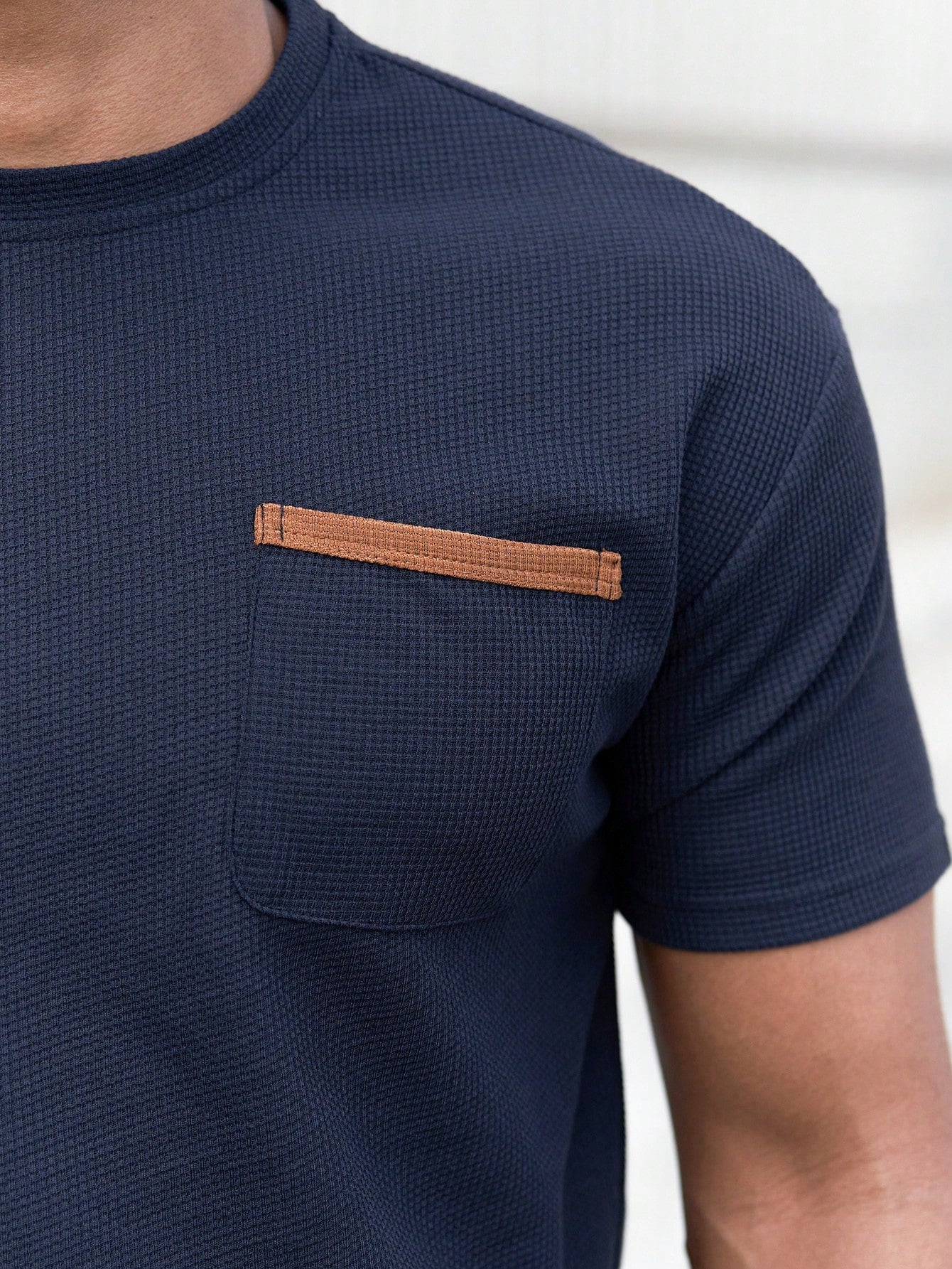 Manfinity Homme Men Summer Casual Color-Block Pocket Short Sleeve T-Shirt And Shorts Set Navy Blue