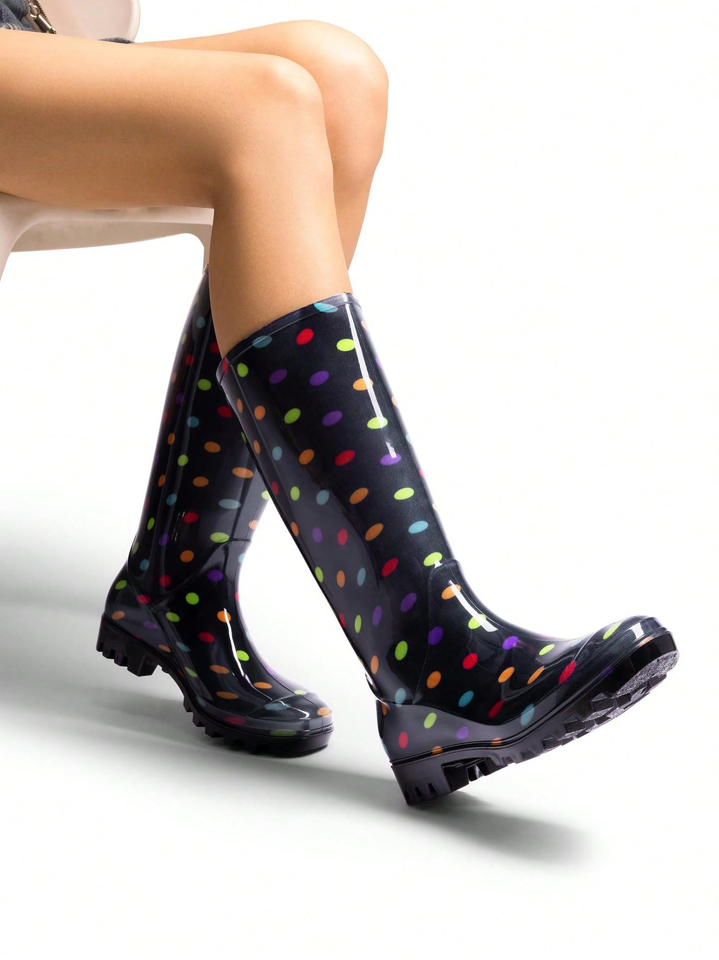 Women Wellington Boots Rain Boots Waterproof Knee High Boots, For Outdoor Garden Hiking Work Black