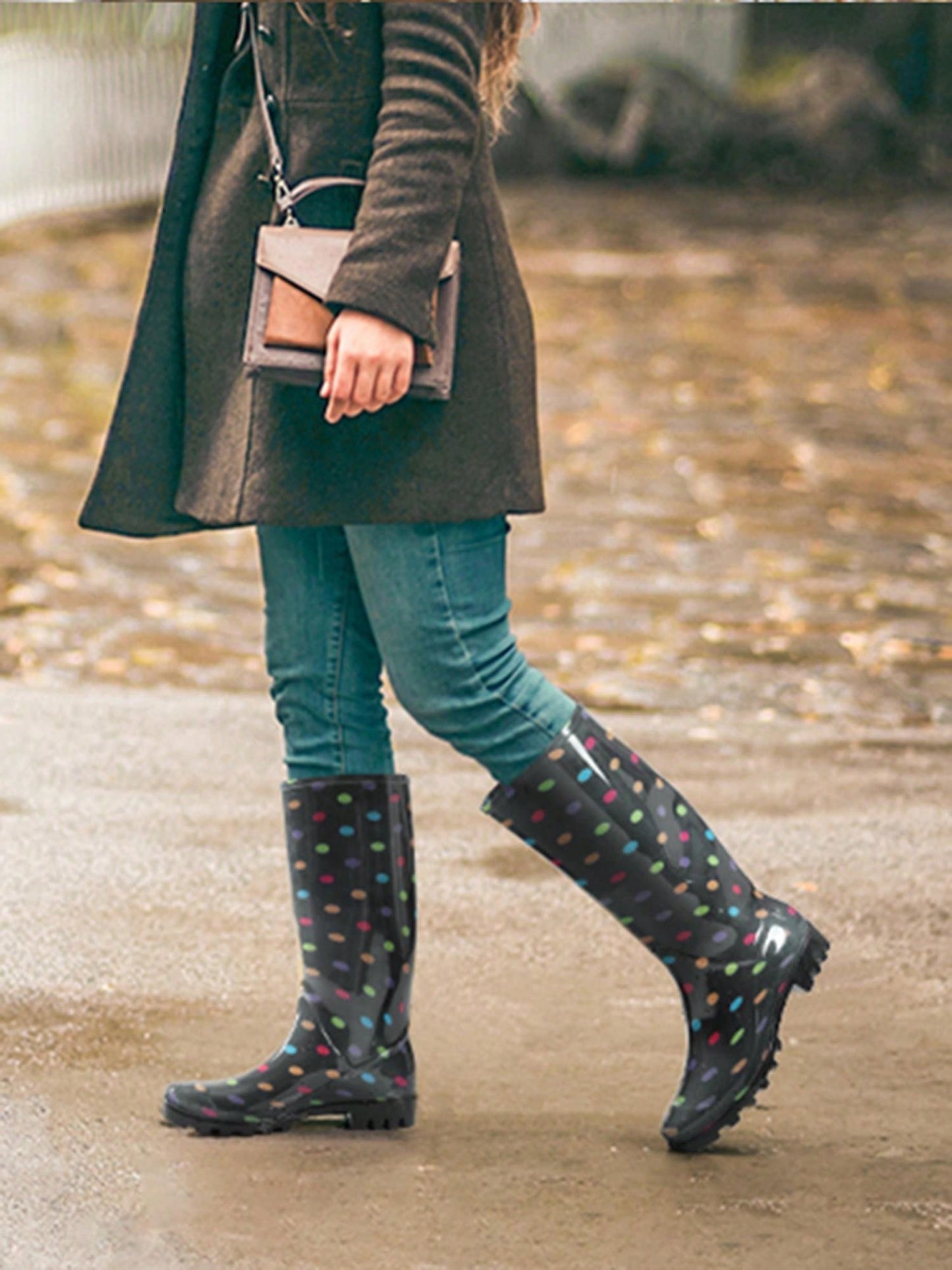 Women Wellington Boots Rain Boots Waterproof Knee High Boots, For Outdoor Garden Hiking Work Black