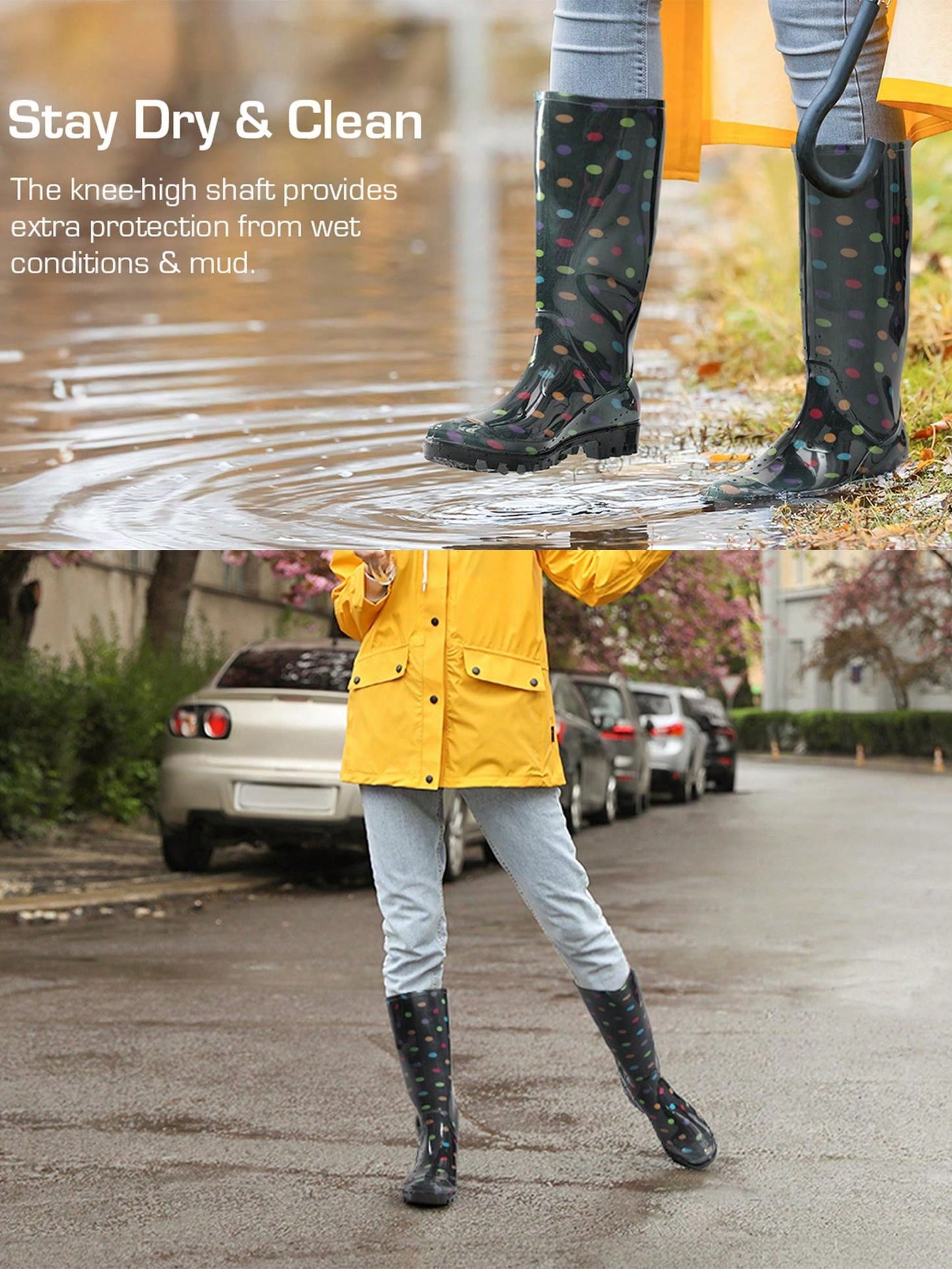 Women Wellington Boots Rain Boots Waterproof Knee High Boots, For Outdoor Garden Hiking Work Black