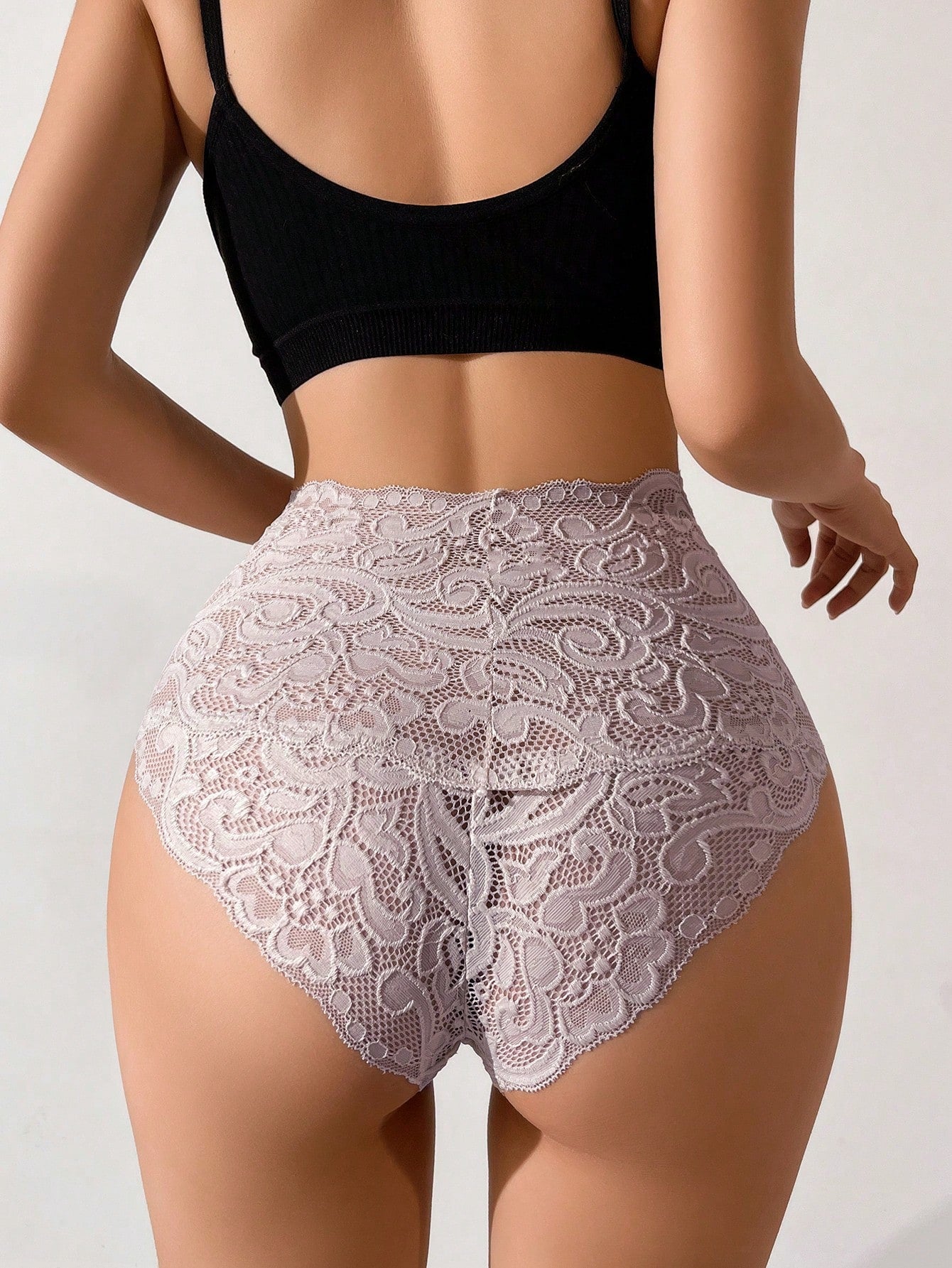 Romantic Elegant Lace High-Waist Panties In Apricot Sexy Lingerie Mauve Purple
