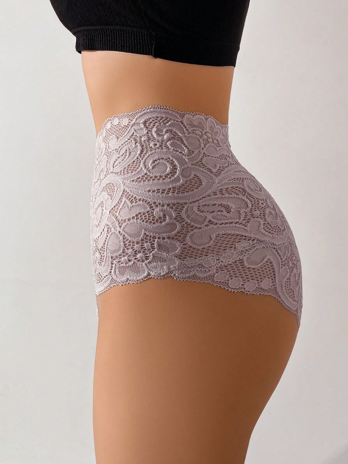 Romantic Elegant Lace High-Waist Panties In Apricot Sexy Lingerie Mauve Purple