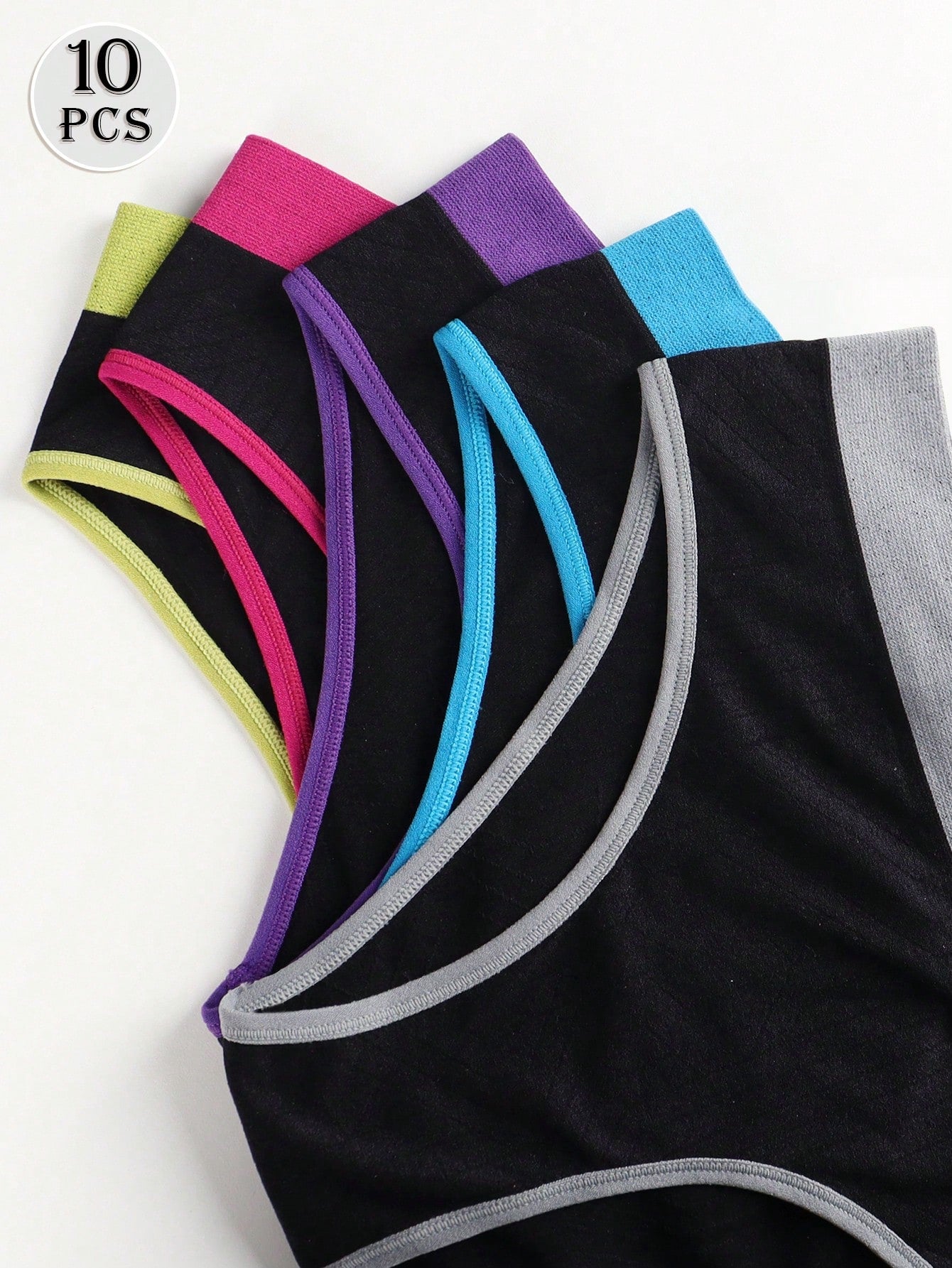 MEIYATING 10pcs/Set Ladies Seamless Underwear, Low Waist Invisible Comfortable Colorblock Design Black Panties Multicolor