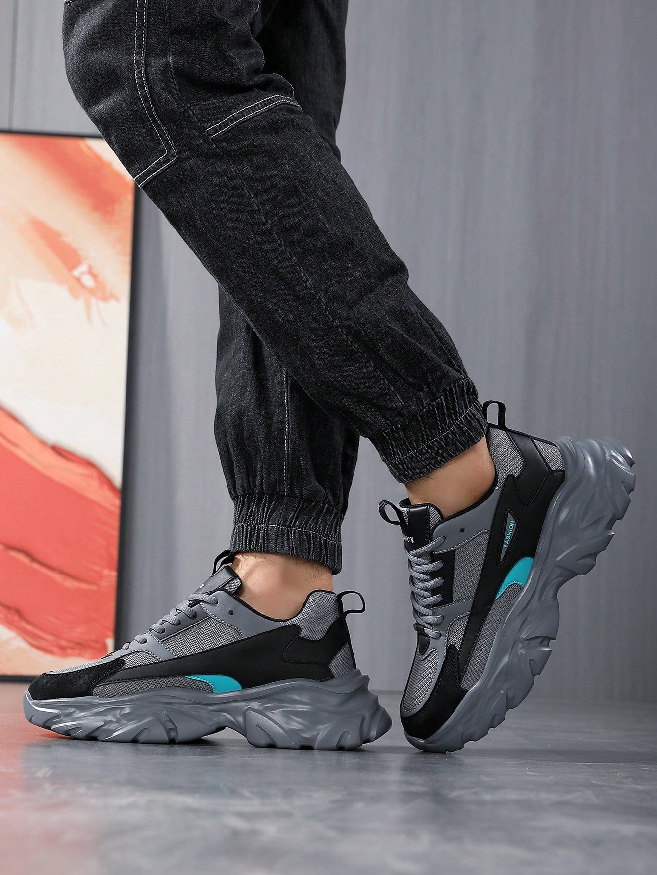 Men's Fashionable Color Block Breathable Front Strap Sports Shoes, Lightweight And Durable Casual Running Shoes For Daily Wear Grey