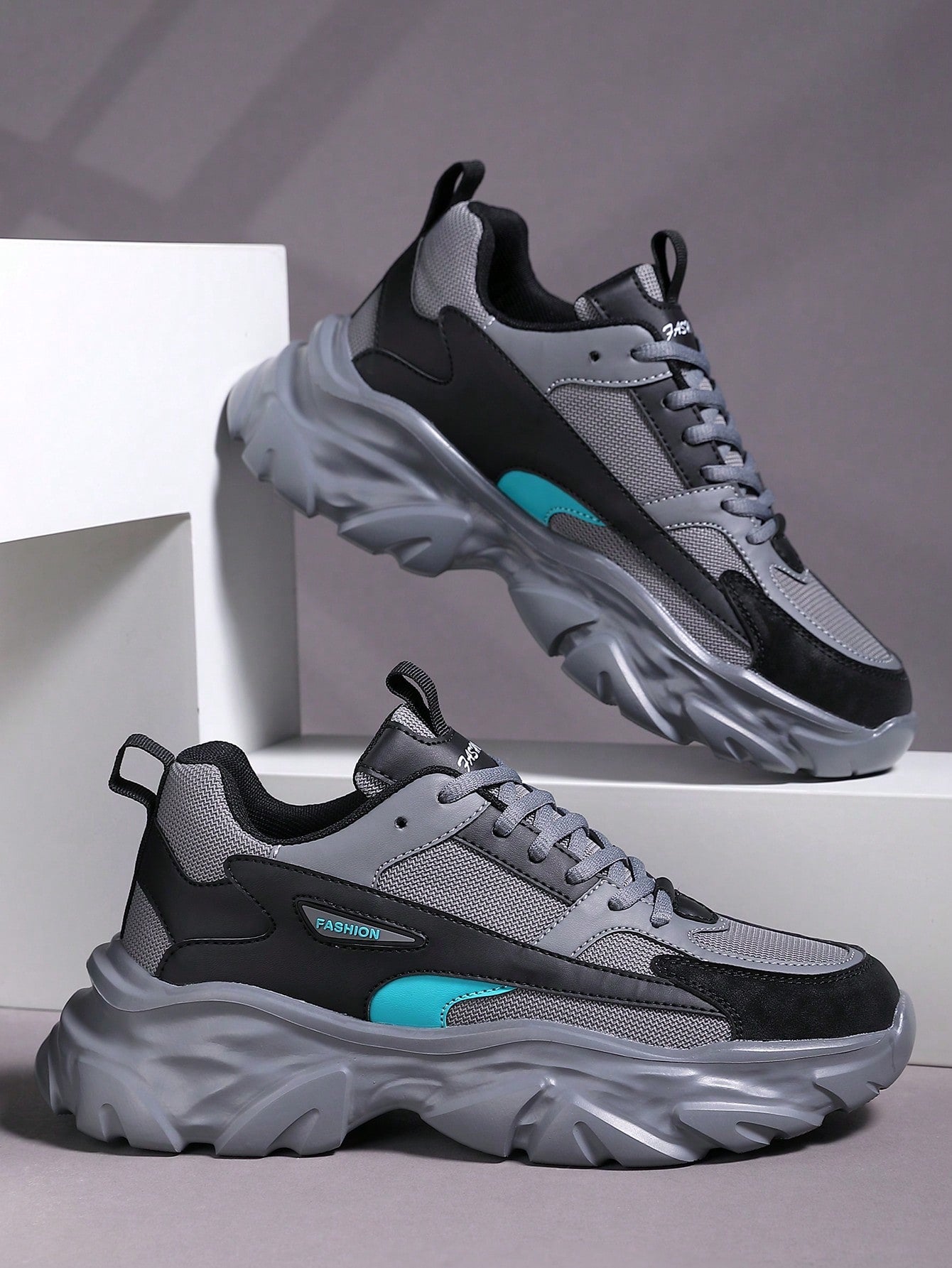 Men's Fashionable Color Block Breathable Front Strap Sports Shoes, Lightweight And Durable Casual Running Shoes For Daily Wear Grey