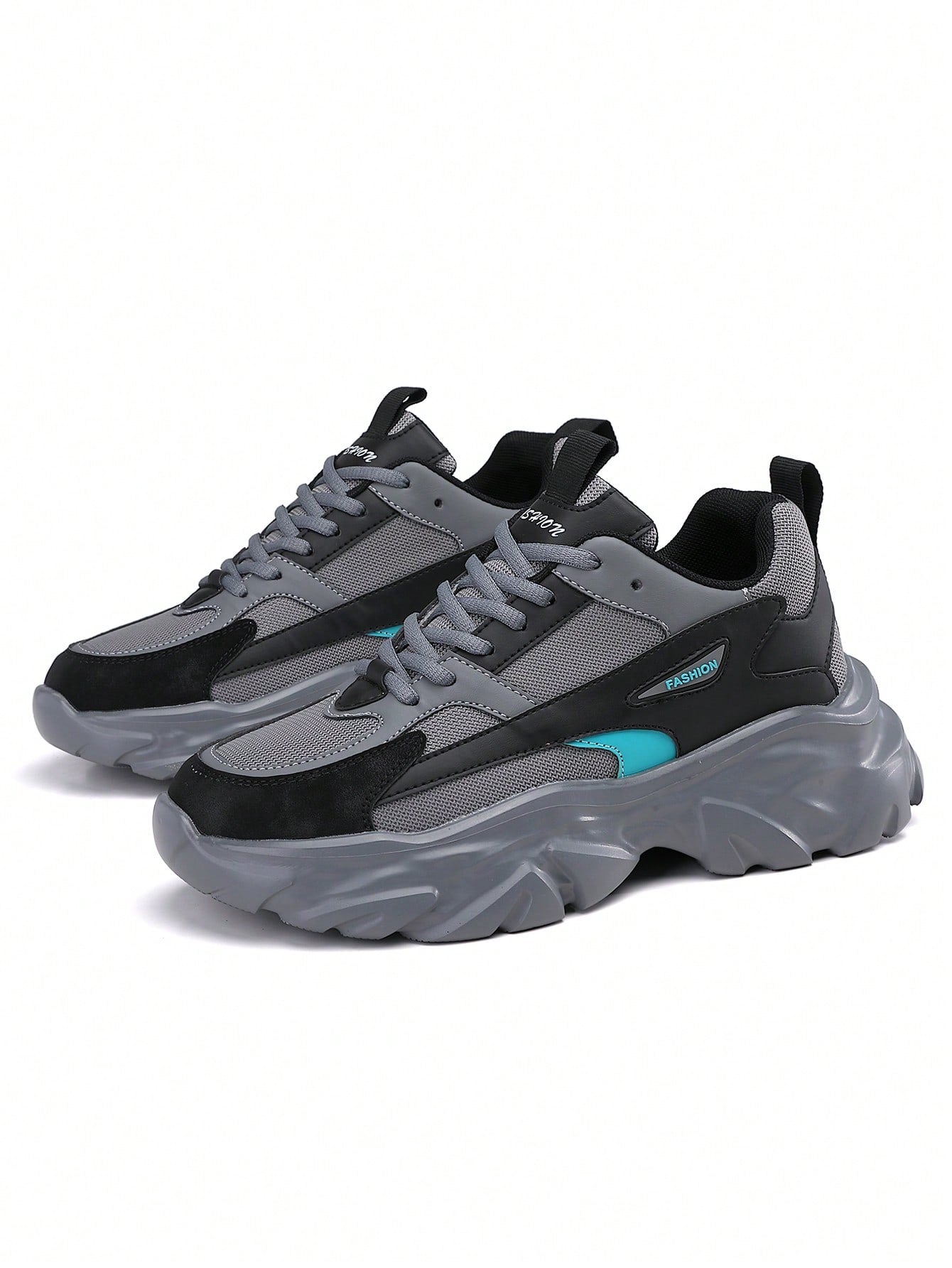 Men's Fashionable Color Block Breathable Front Strap Sports Shoes, Lightweight And Durable Casual Running Shoes For Daily Wear Grey