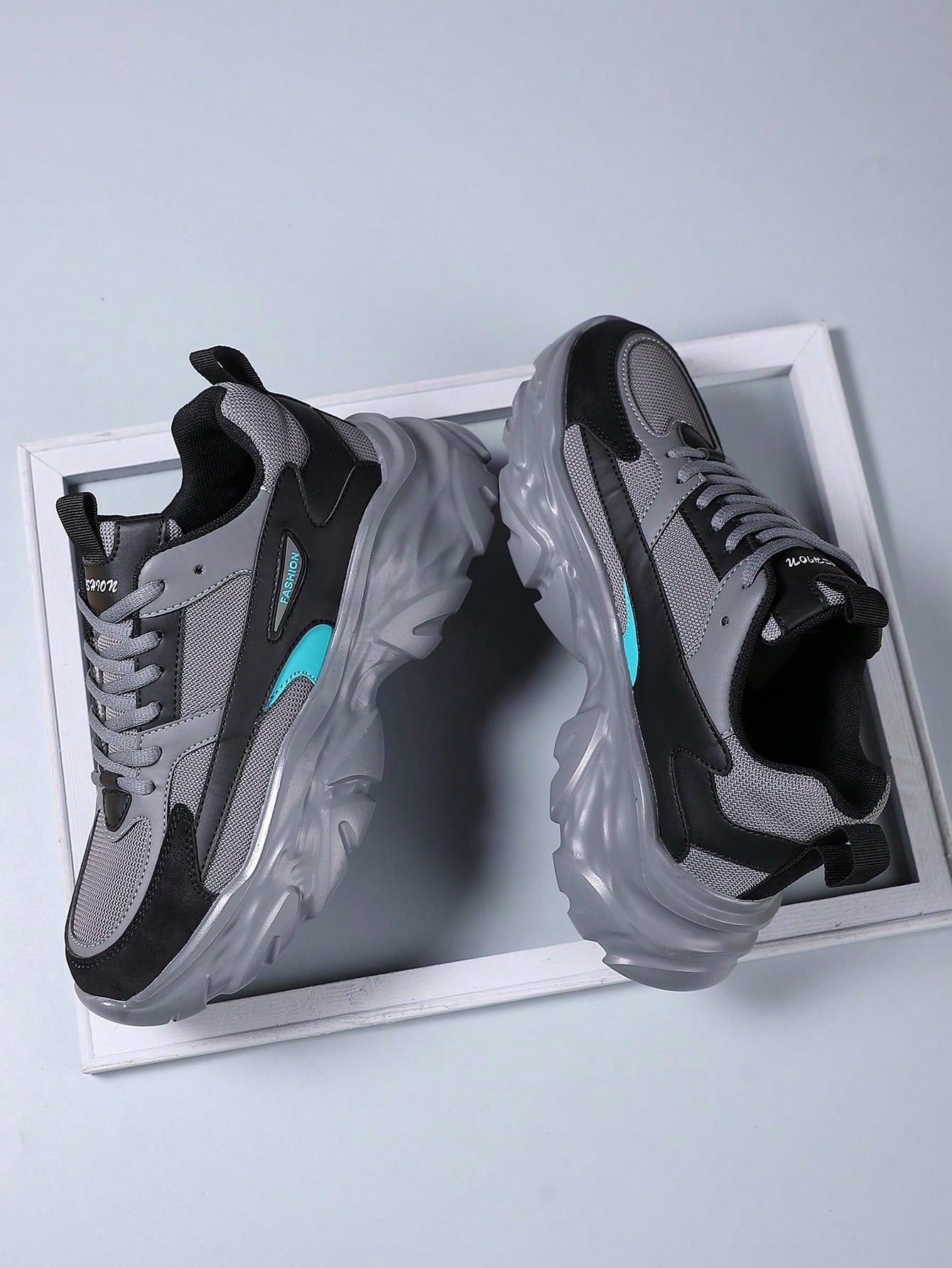 Men's Fashionable Color Block Breathable Front Strap Sports Shoes, Lightweight And Durable Casual Running Shoes For Daily Wear Grey