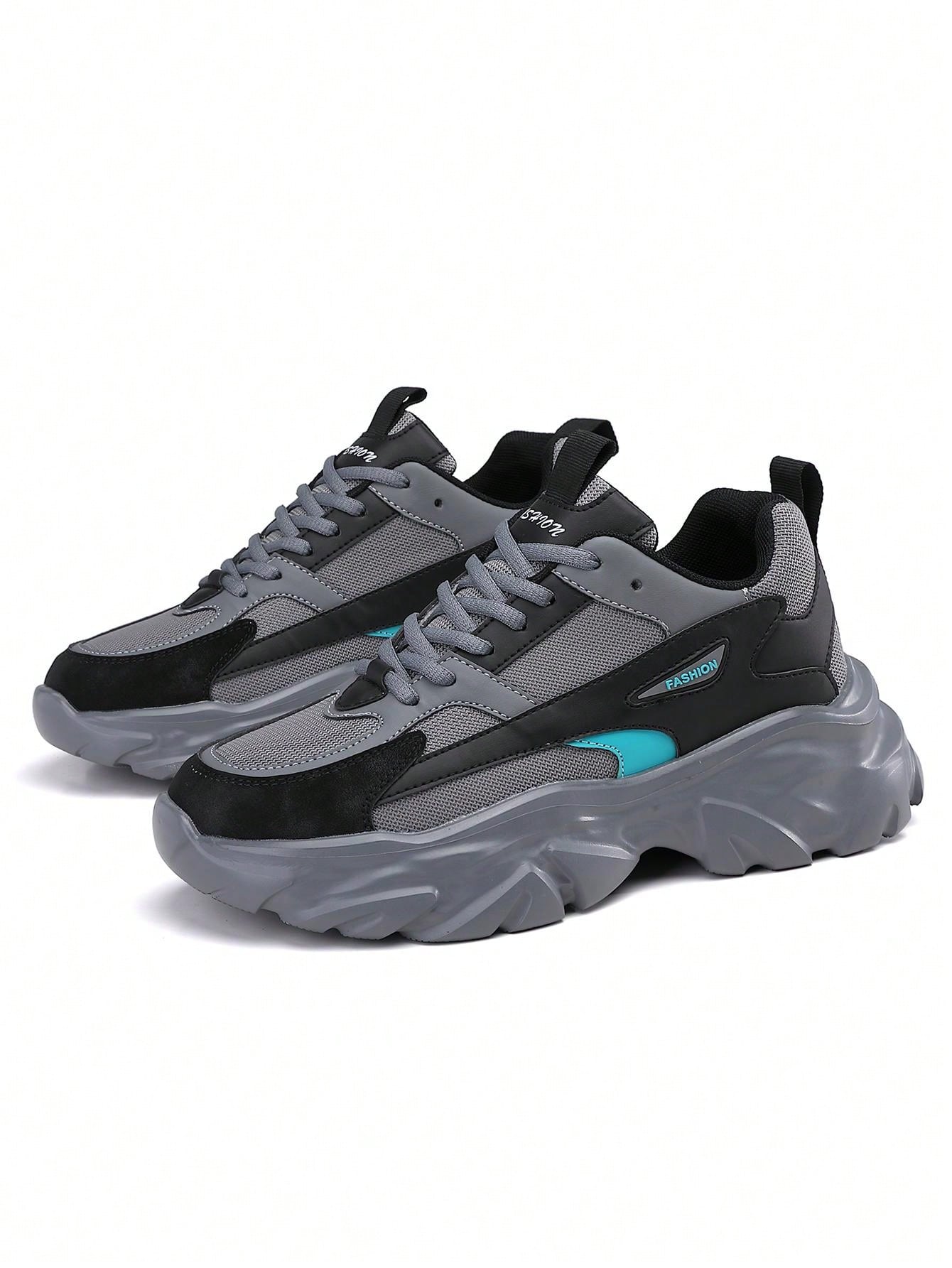 Men's Fashionable Color Block Breathable Front Strap Sports Shoes, Lightweight And Durable Casual Running Shoes For Daily Wear Grey