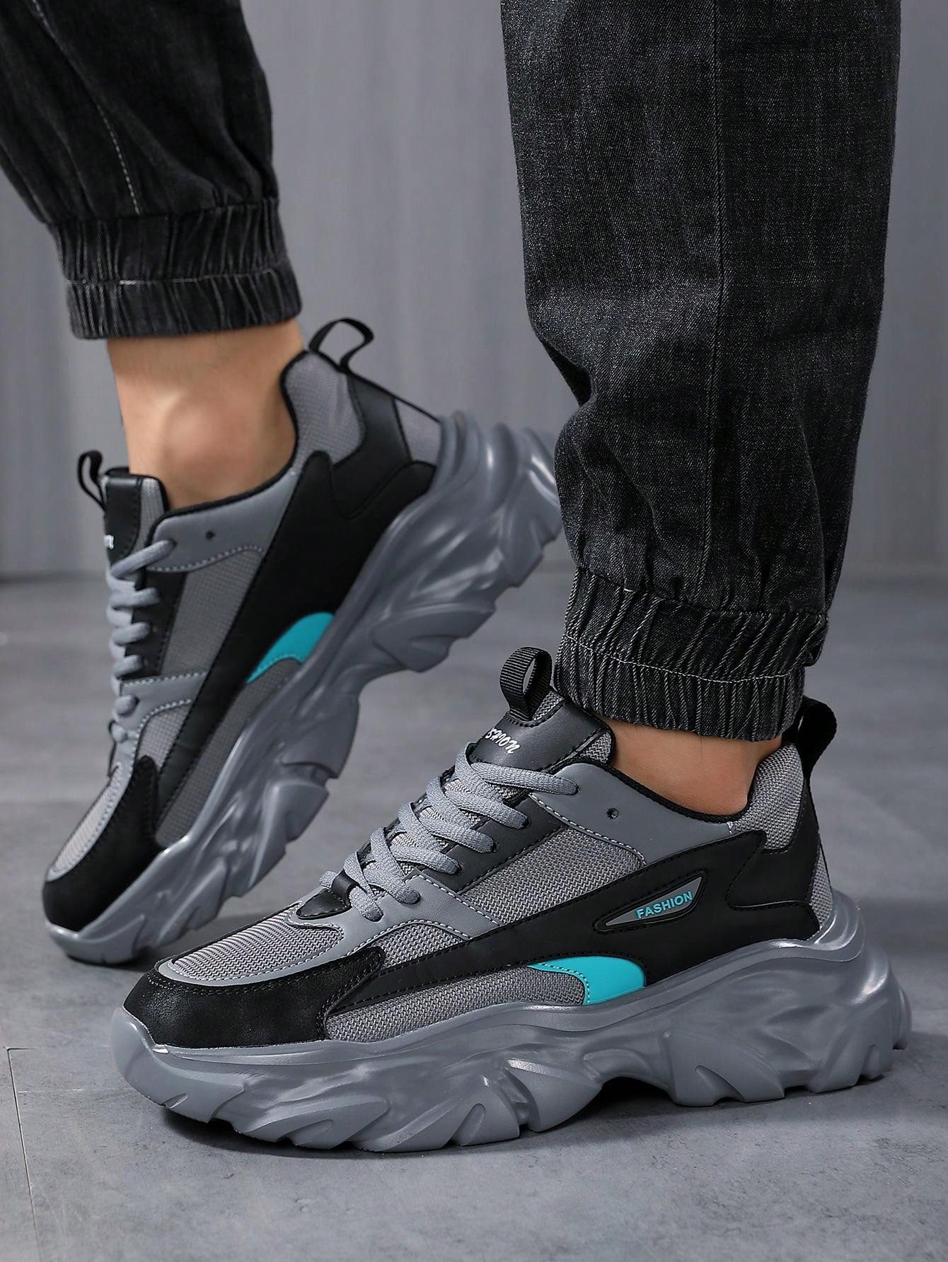 Men's Fashionable Color Block Breathable Front Strap Sports Shoes, Lightweight And Durable Casual Running Shoes For Daily Wear Grey