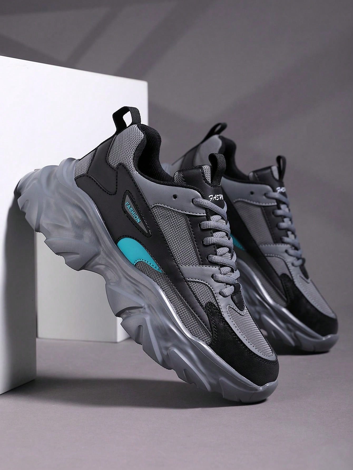 Men's Fashionable Color Block Breathable Front Strap Sports Shoes, Lightweight And Durable Casual Running Shoes For Daily Wear Grey