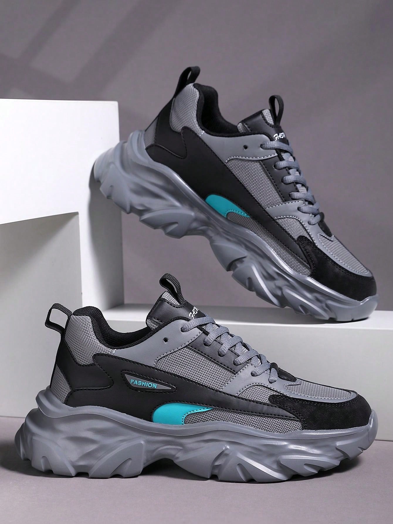 Men's Fashionable Color Block Breathable Front Strap Sports Shoes, Lightweight And Durable Casual Running Shoes For Daily Wear Grey