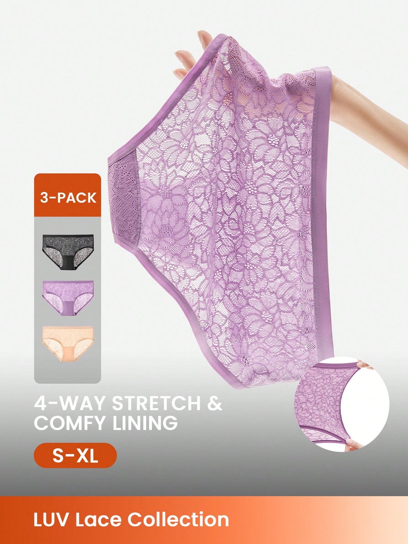 LUVLETTE 3-Pack Lingerie Sexy Mid-Waist Stretchy Comfy Lace Briefs Women Underwear Panties Set Multicolor
