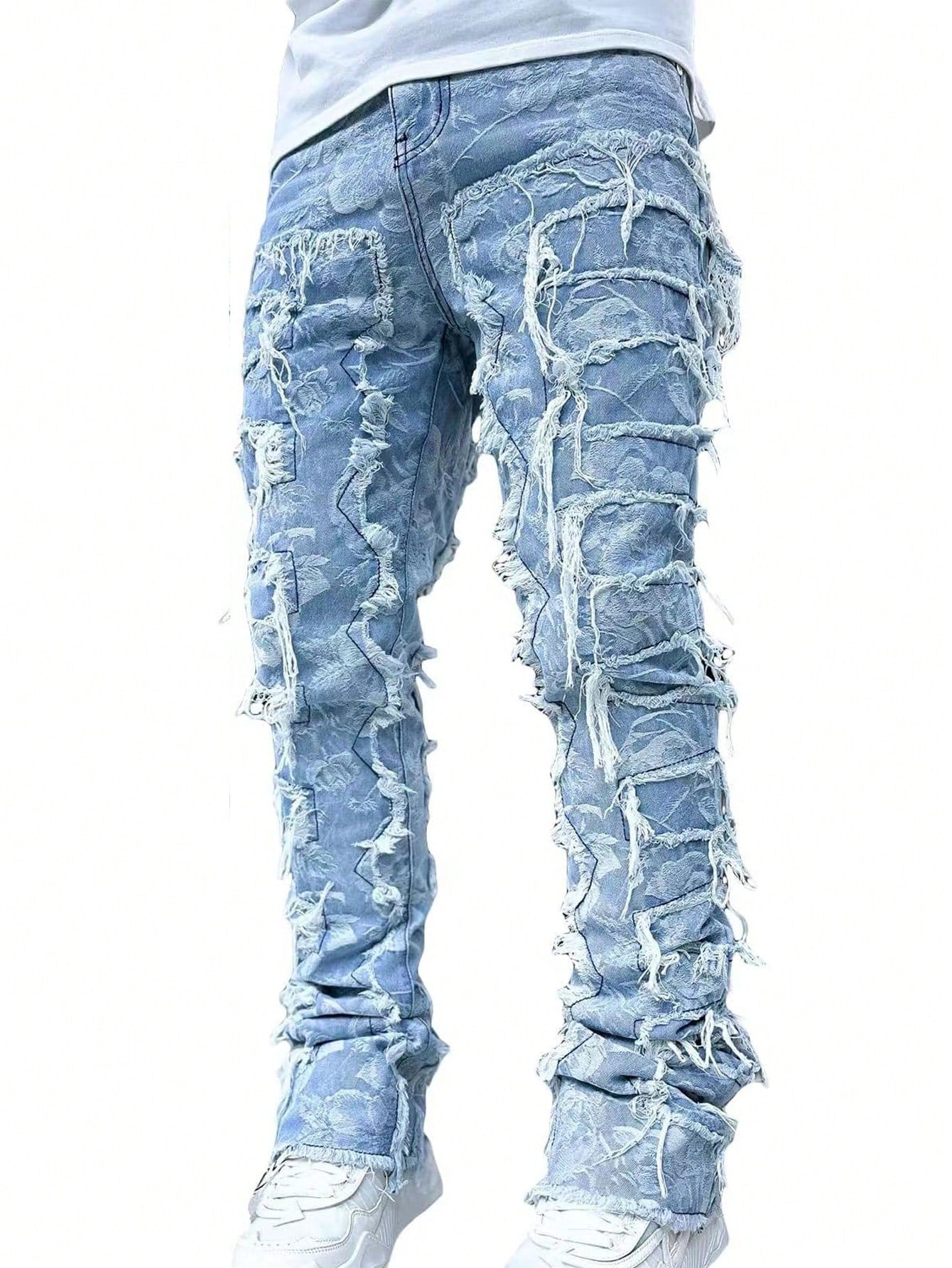 Men's Distressed Slim Fit Casual Jeans Blue