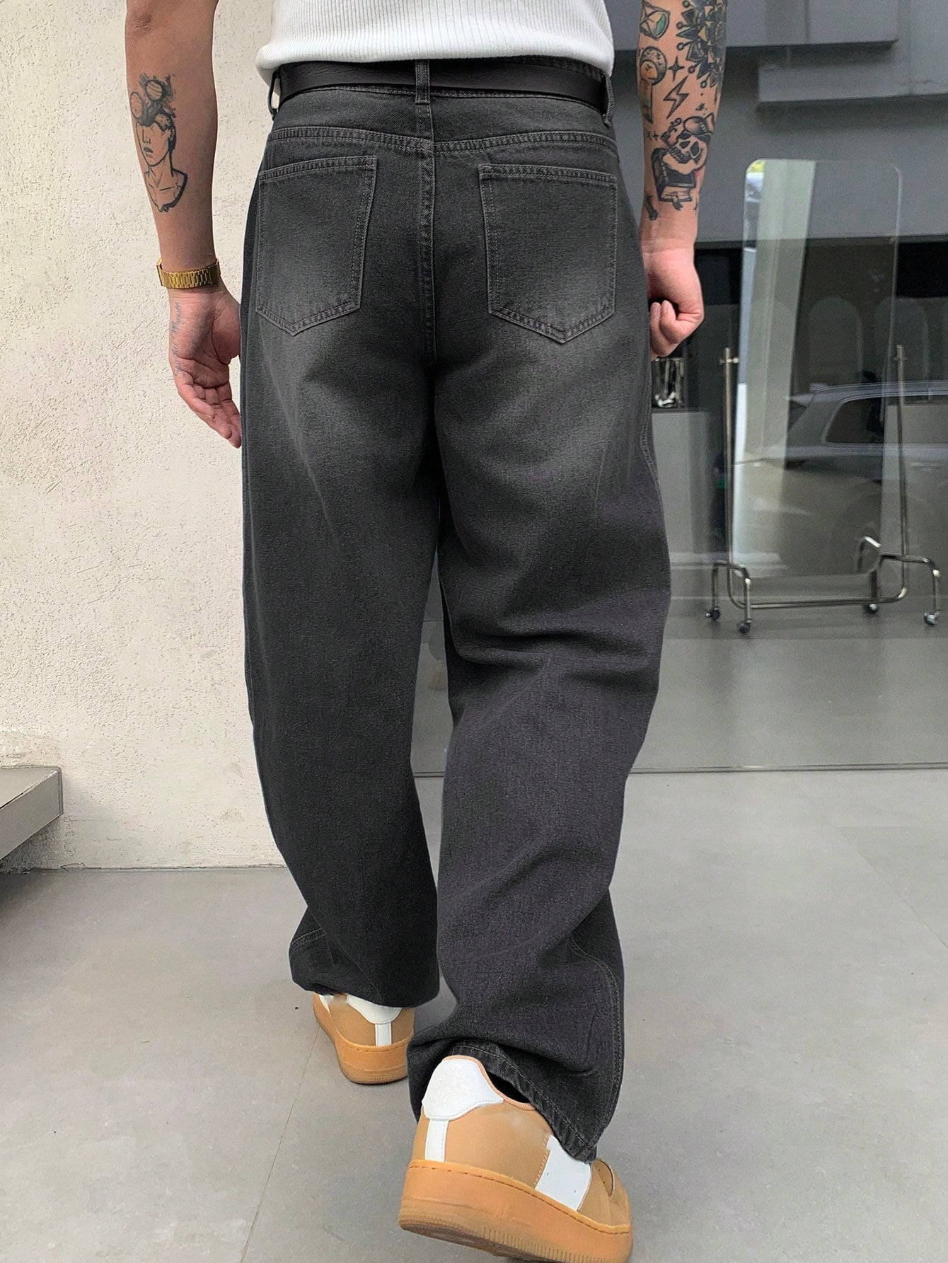 DAZY Men's Casual Straight Leg Washed Baggy Jeans Dark Grey