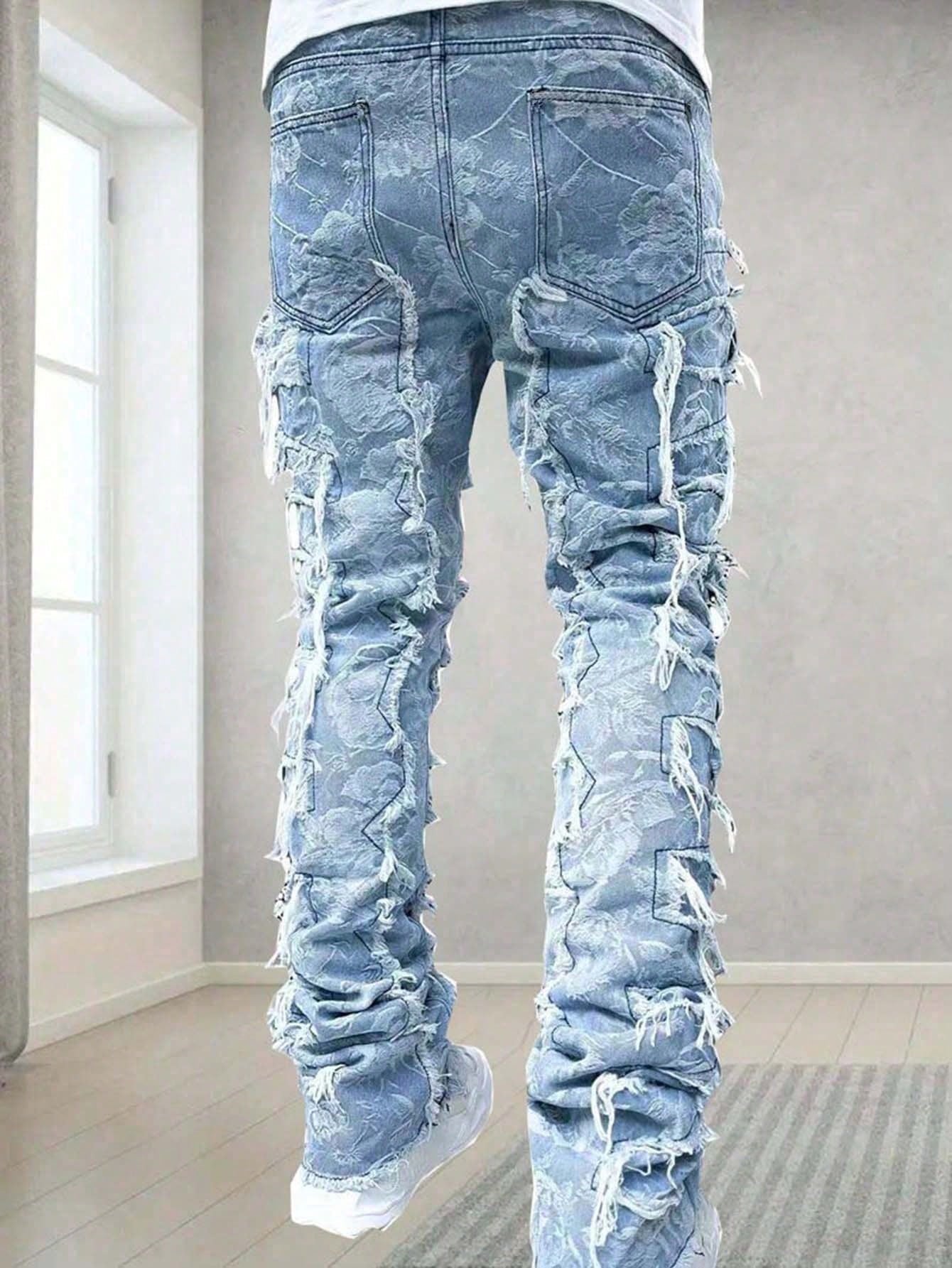 Men's Distressed Slim Fit Casual Jeans Blue