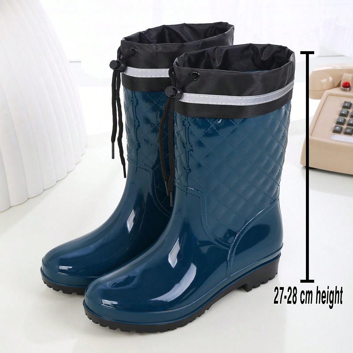 Fashionable Waterproof Reflective Rain Boots, Ankle Length, Fashion Match Mini Skirt Anti-Slip Outdoor Work Shoes For Women Dark Green