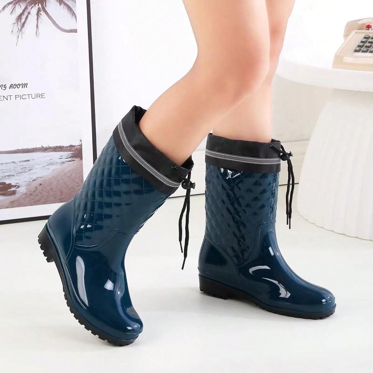 Fashionable Waterproof Reflective Rain Boots, Ankle Length, Fashion Match Mini Skirt Anti-Slip Outdoor Work Shoes For Women Dark Green