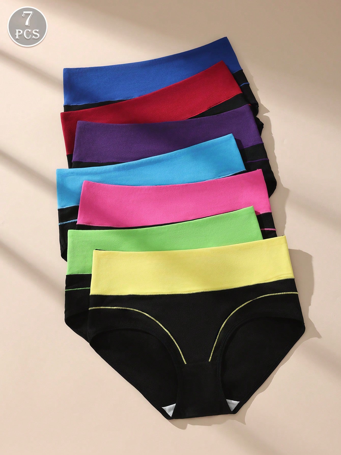 7pcs/Pack Comfortable & Soft High Waist Colorblock Brief Lingerie Multicolor