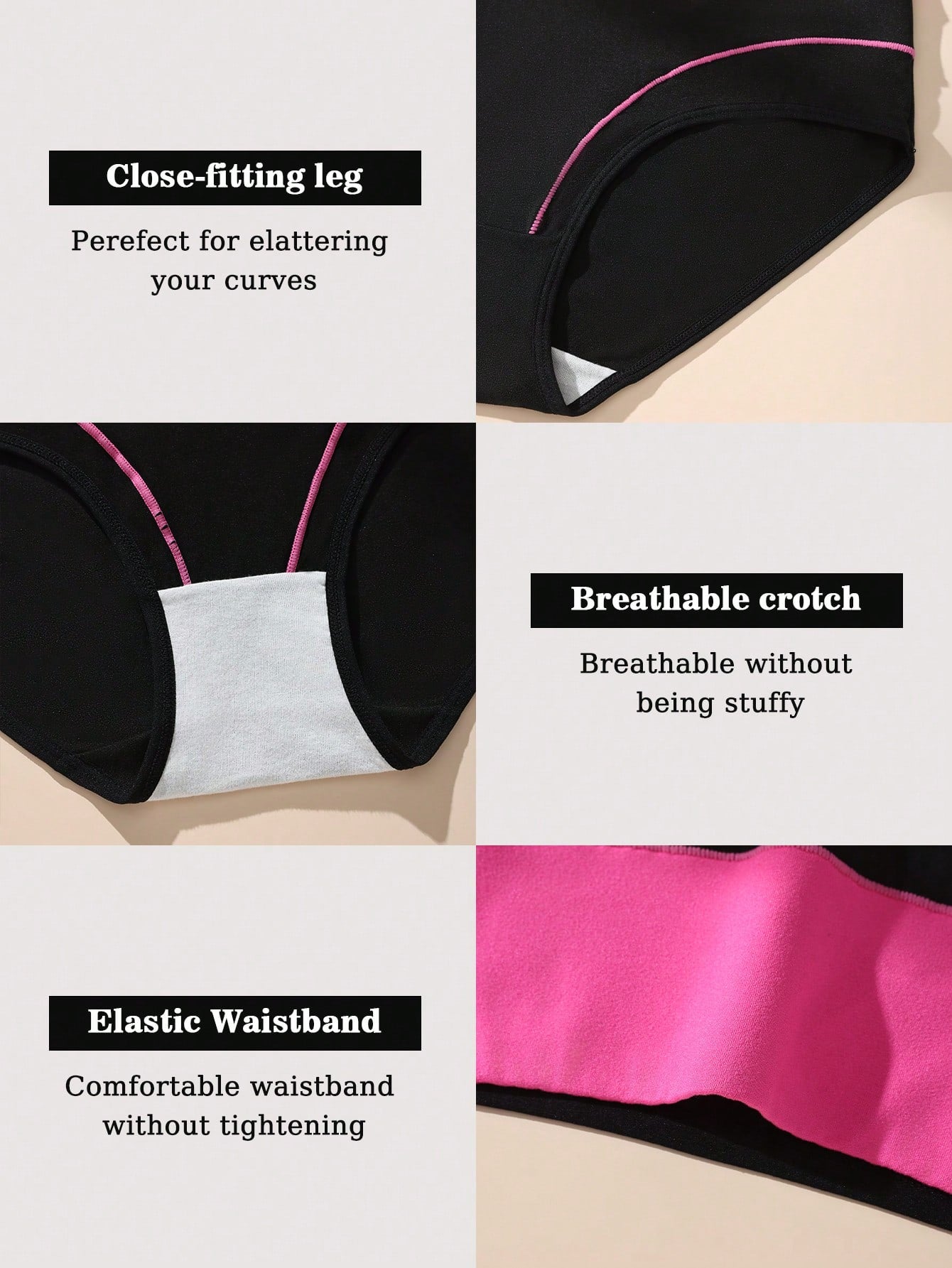7pcs/Pack Comfortable & Soft High Waist Colorblock Brief Lingerie Multicolor