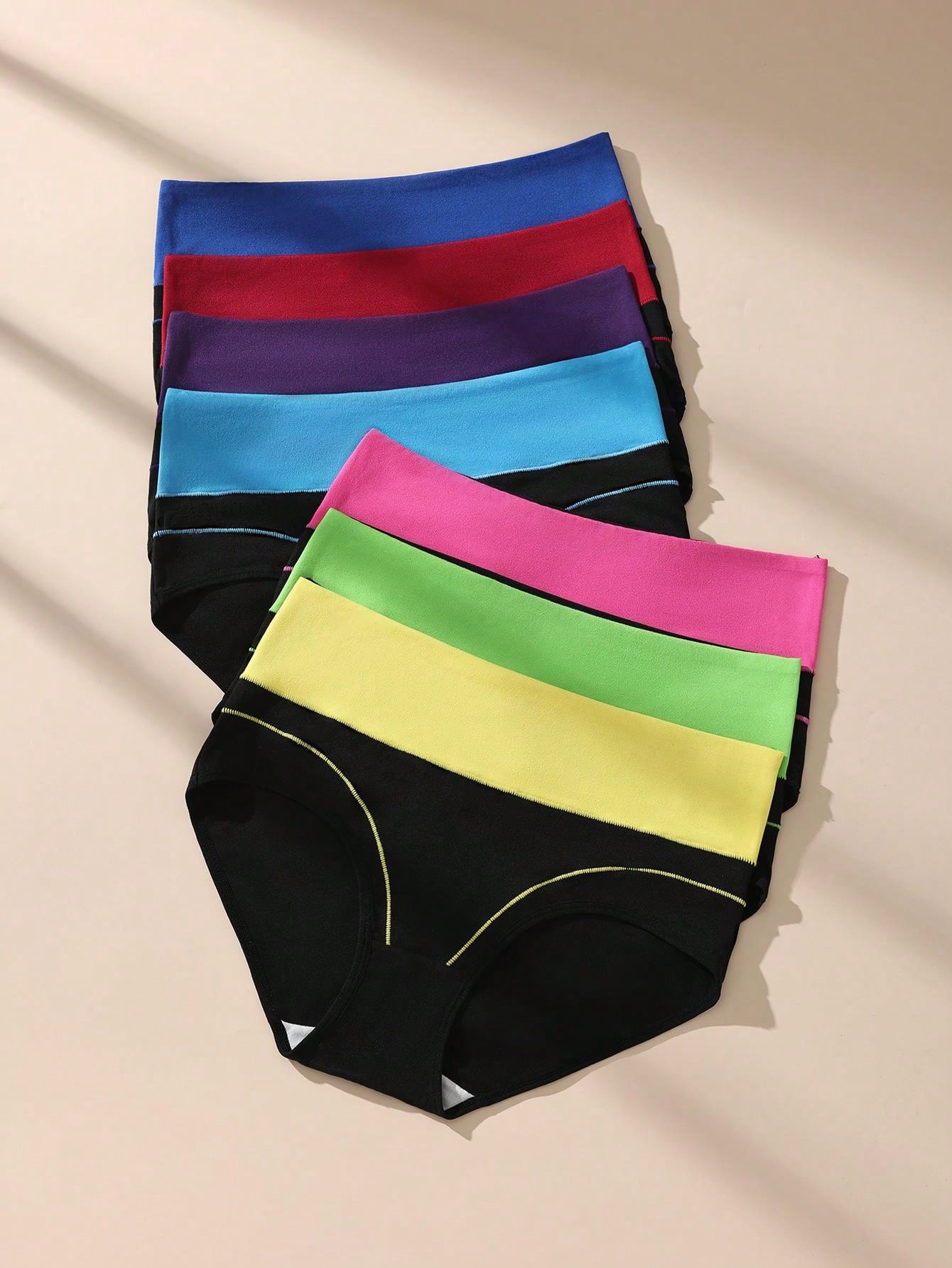 7pcs/Pack Comfortable & Soft High Waist Colorblock Brief Lingerie Multicolor