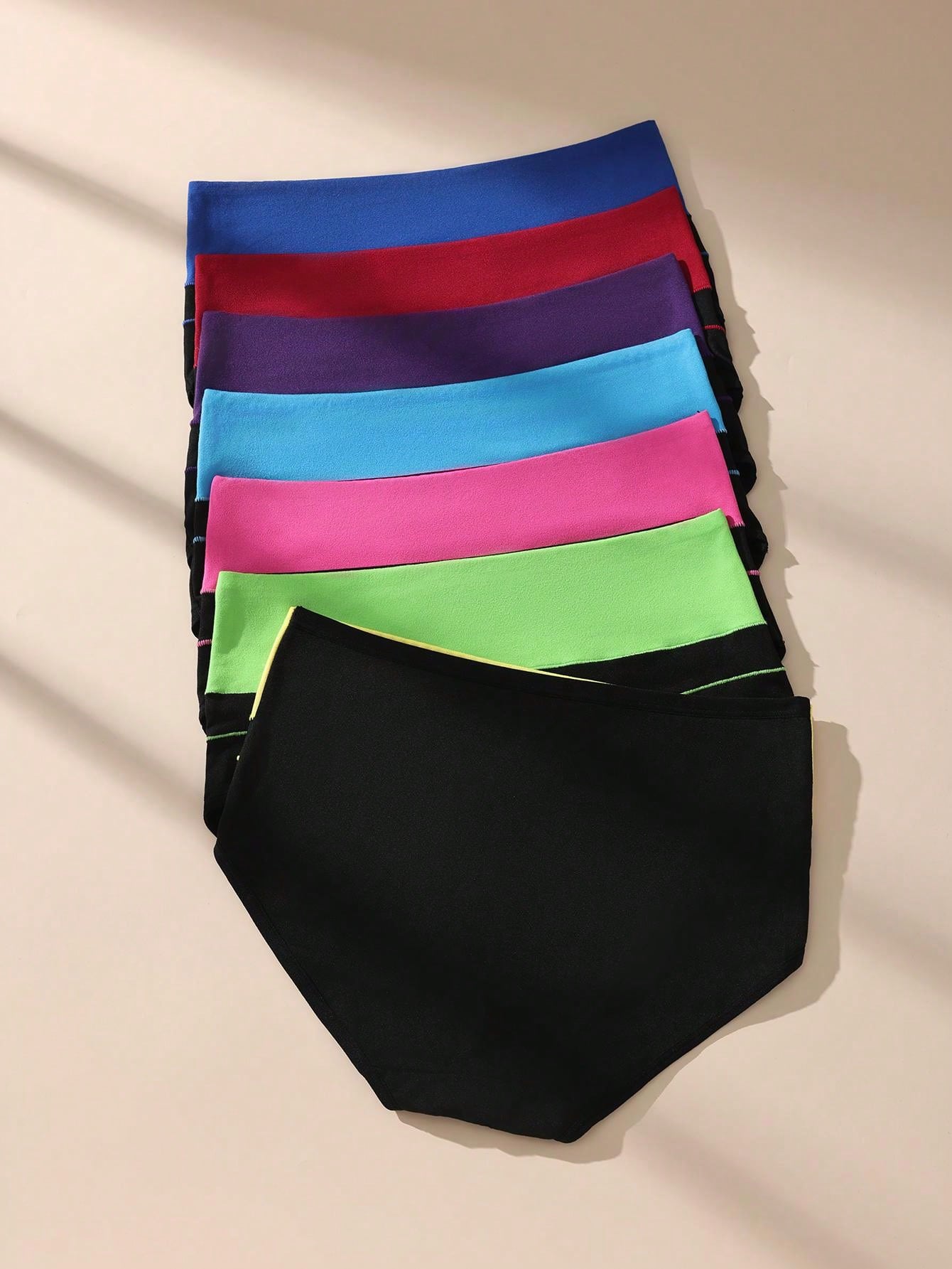 7pcs/Pack Comfortable & Soft High Waist Colorblock Brief Lingerie Multicolor