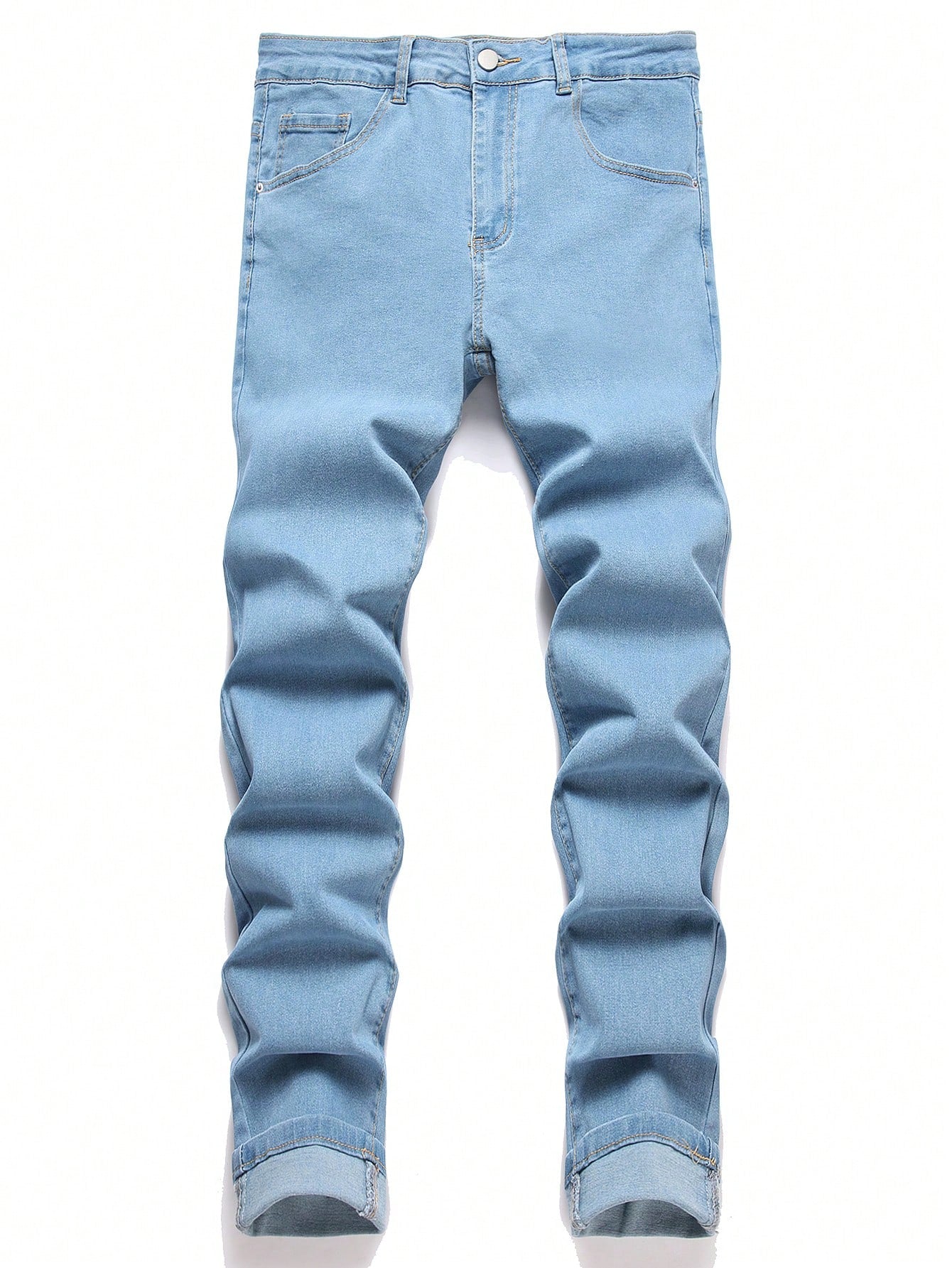 Manfinity Homme Men's Simple Front Button Multi-Pocket Casual Denim Jeans Light Wash