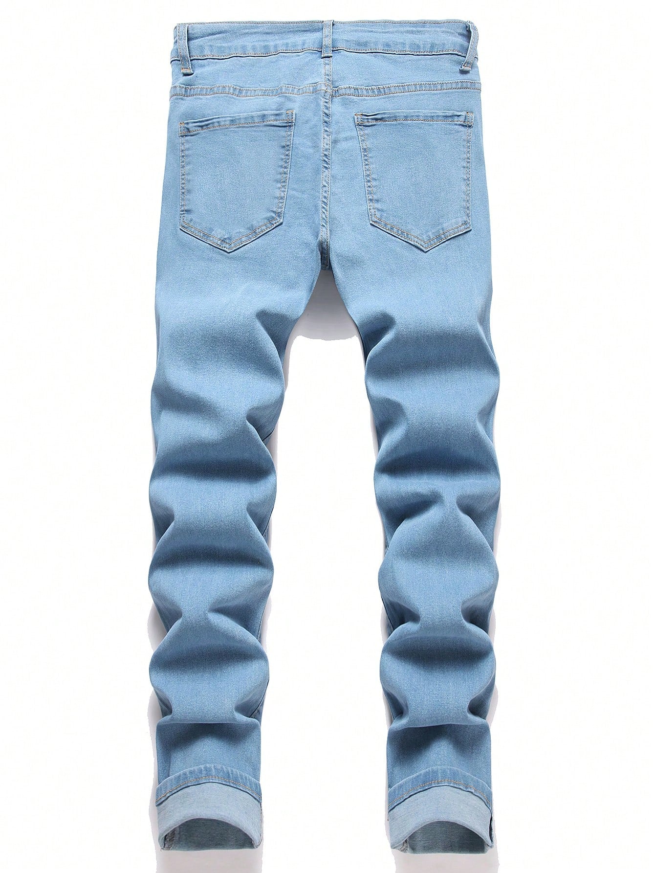 Manfinity Homme Men's Simple Front Button Multi-Pocket Casual Denim Jeans Light Wash