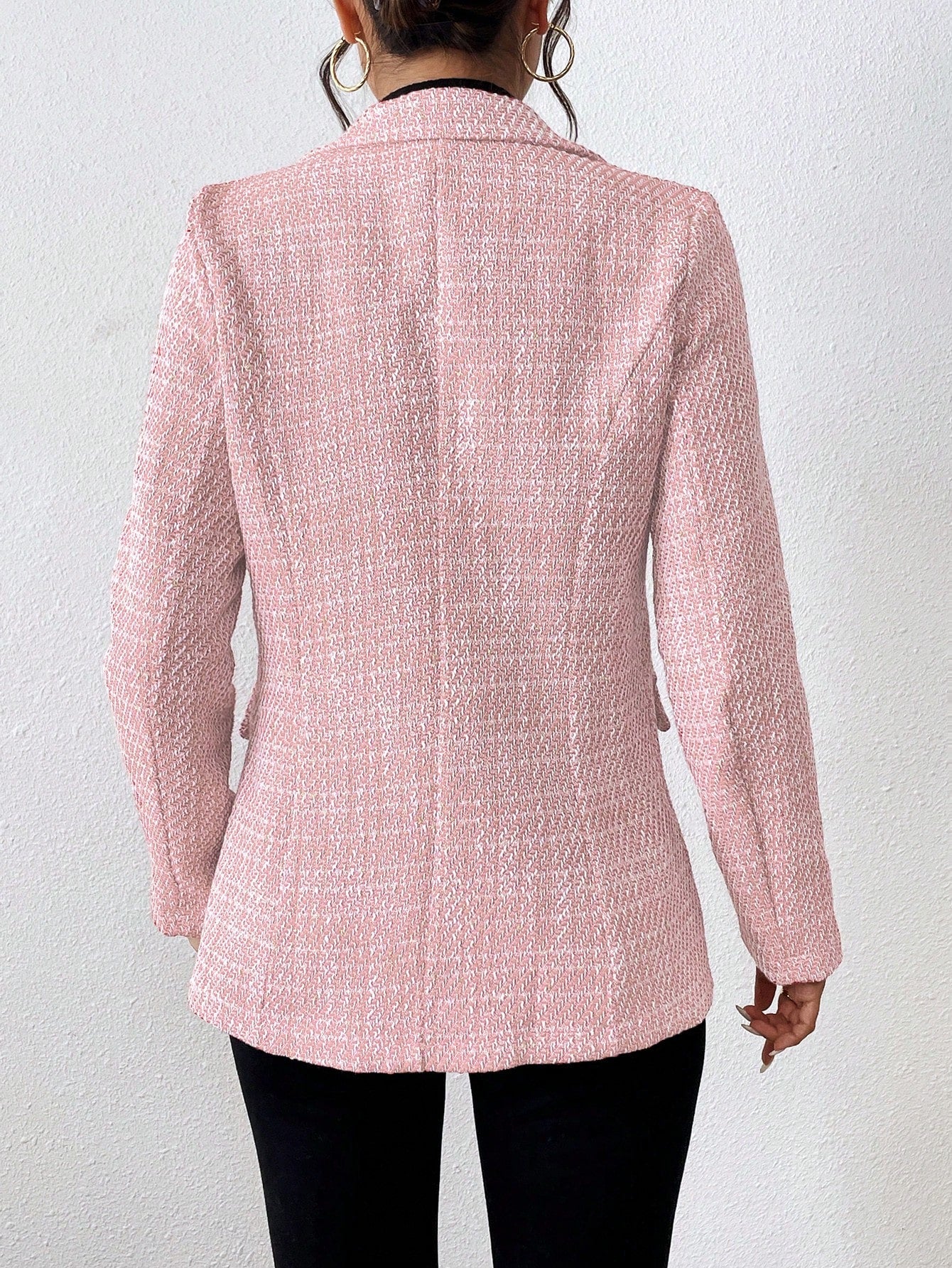 SHEIN Clasi Plain Color Double Breasted Elegant Long Sleeve Suit Jacket Baby Pink