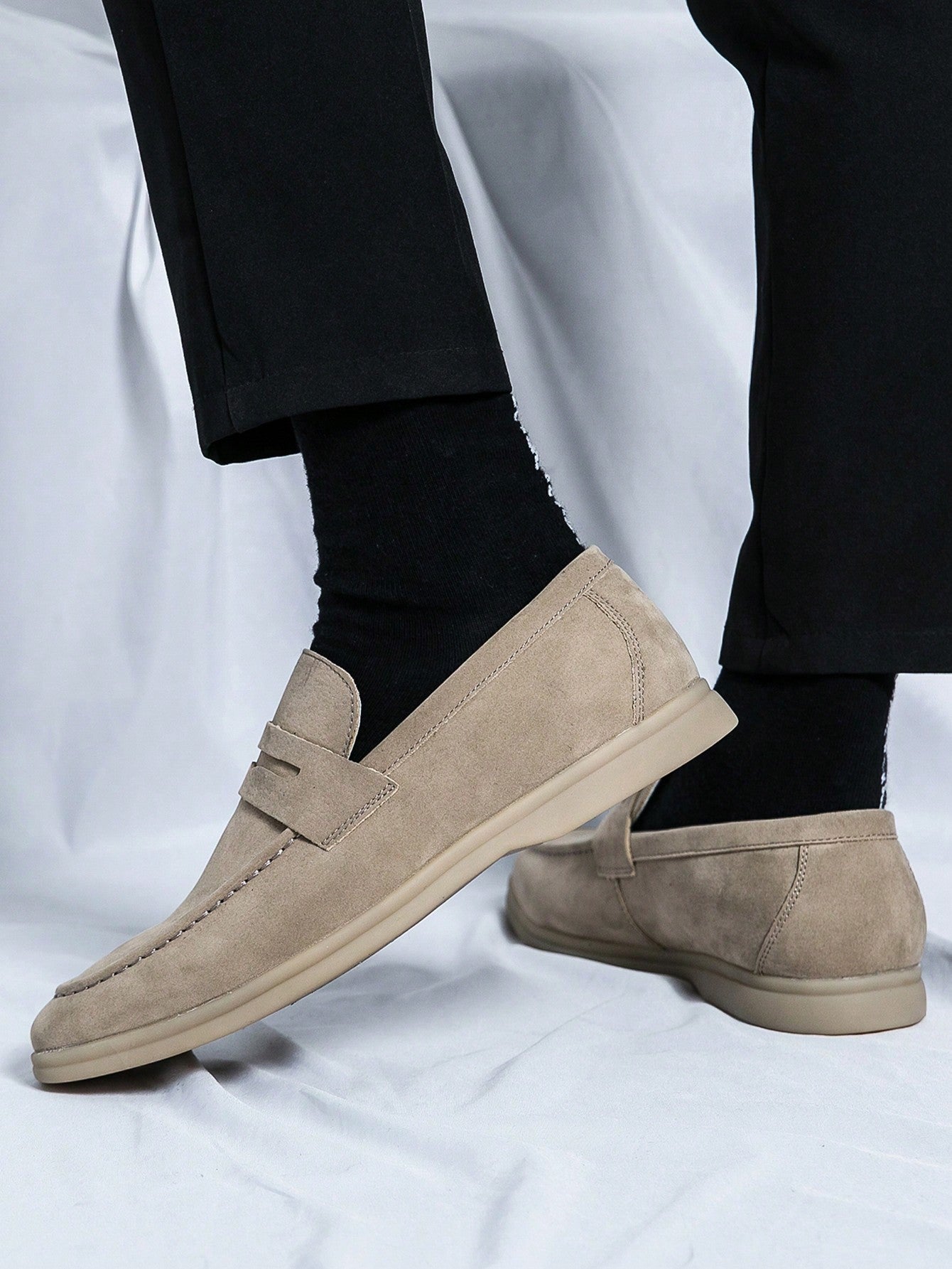Men's Luxury Penny Loafer Leather Shoes, Solid Color Faux Suede Casual Oxford, Soft & Breathable, Versatile For Business, Party, Wedding, Spring/Summer/Autumn Beige