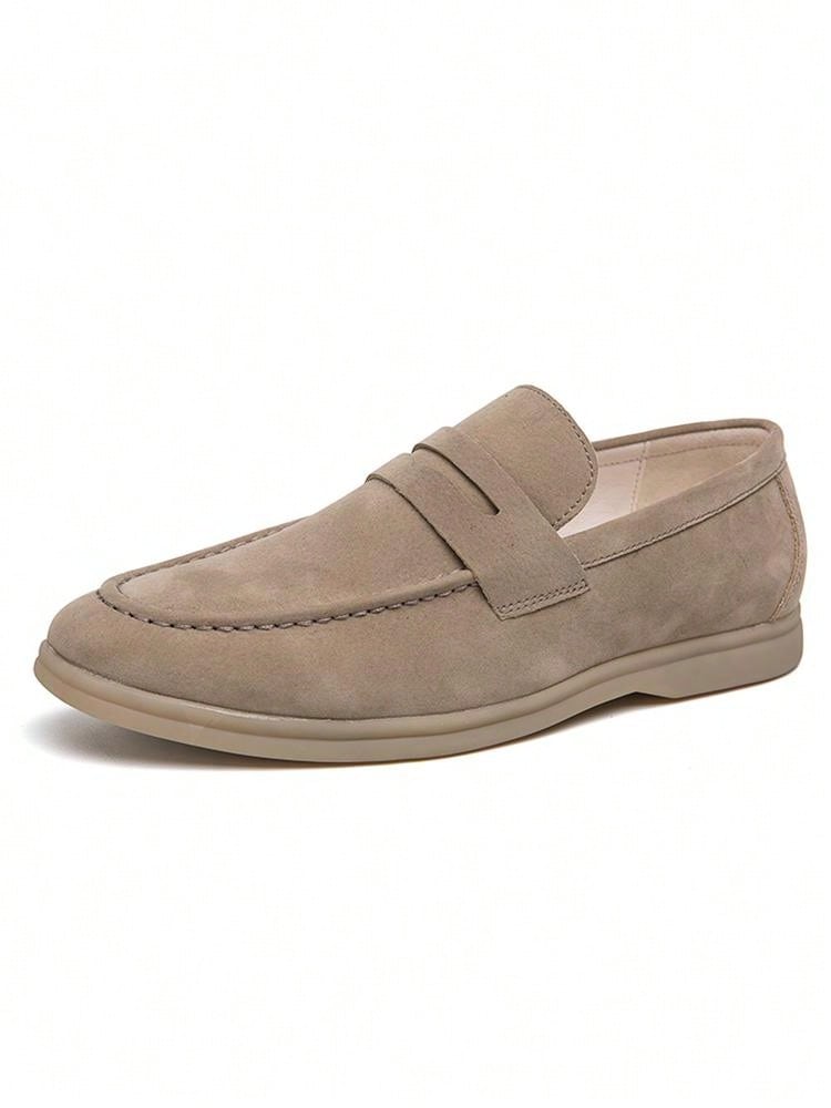 Men's Luxury Penny Loafer Leather Shoes, Solid Color Faux Suede Casual Oxford, Soft & Breathable, Versatile For Business, Party, Wedding, Spring/Summer/Autumn Beige