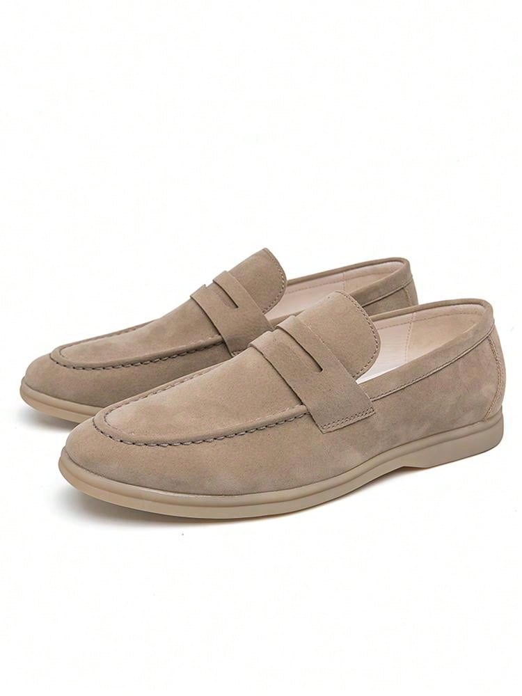 Men's Luxury Penny Loafer Leather Shoes, Solid Color Faux Suede Casual Oxford, Soft & Breathable, Versatile For Business, Party, Wedding, Spring/Summer/Autumn Beige