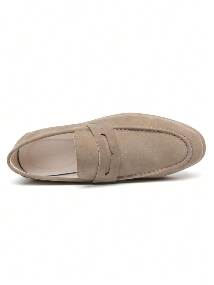 Men's Luxury Penny Loafer Leather Shoes, Solid Color Faux Suede Casual Oxford, Soft & Breathable, Versatile For Business, Party, Wedding, Spring/Summer/Autumn Beige