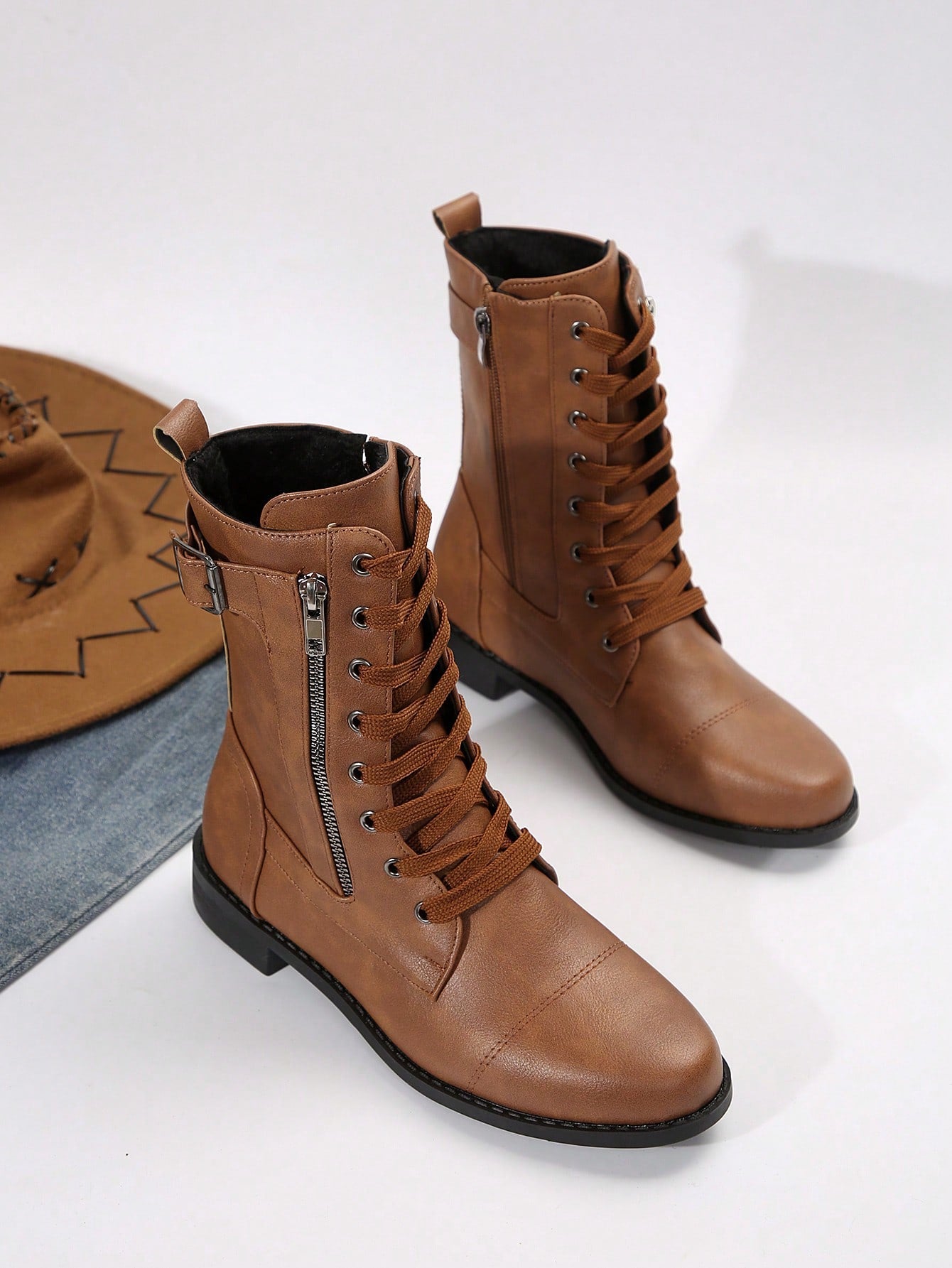 Perfect With Dresses For Women,New Fashion Brown Chunky Heel Mid-Calf Boots For Women Brown