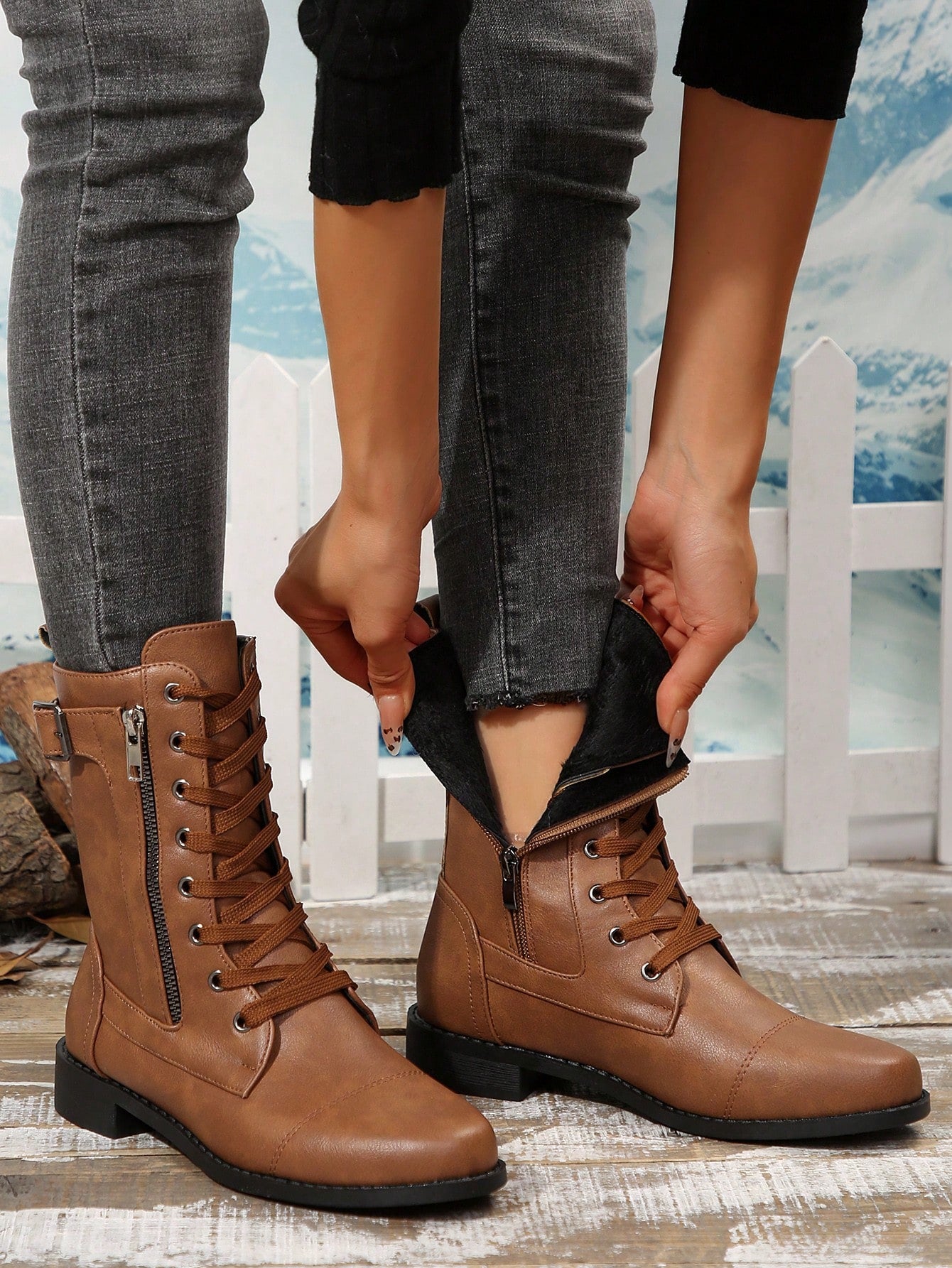 Perfect With Dresses For Women,New Fashion Brown Chunky Heel Mid-Calf Boots For Women Brown