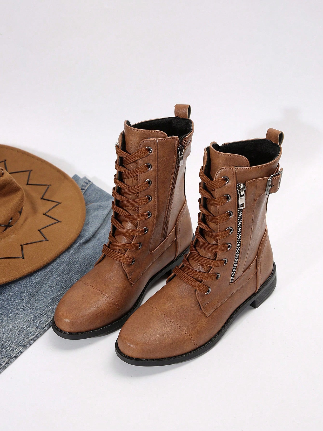 Perfect With Dresses For Women,New Fashion Brown Chunky Heel Mid-Calf Boots For Women Brown