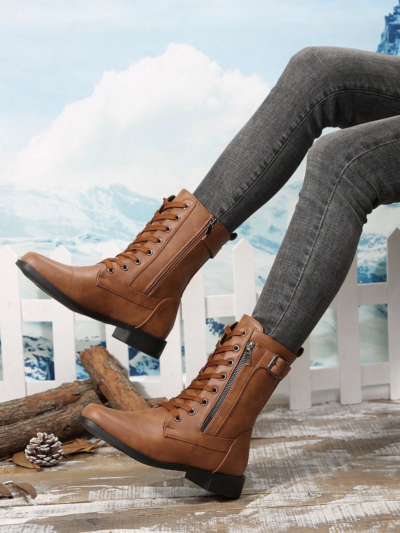 Perfect With Dresses For Women,New Fashion Brown Chunky Heel Mid-Calf Boots For Women Brown