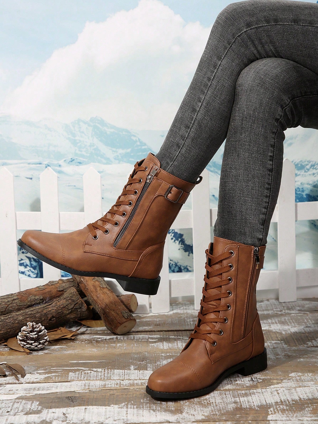 Perfect With Dresses For Women,New Fashion Brown Chunky Heel Mid-Calf Boots For Women Brown