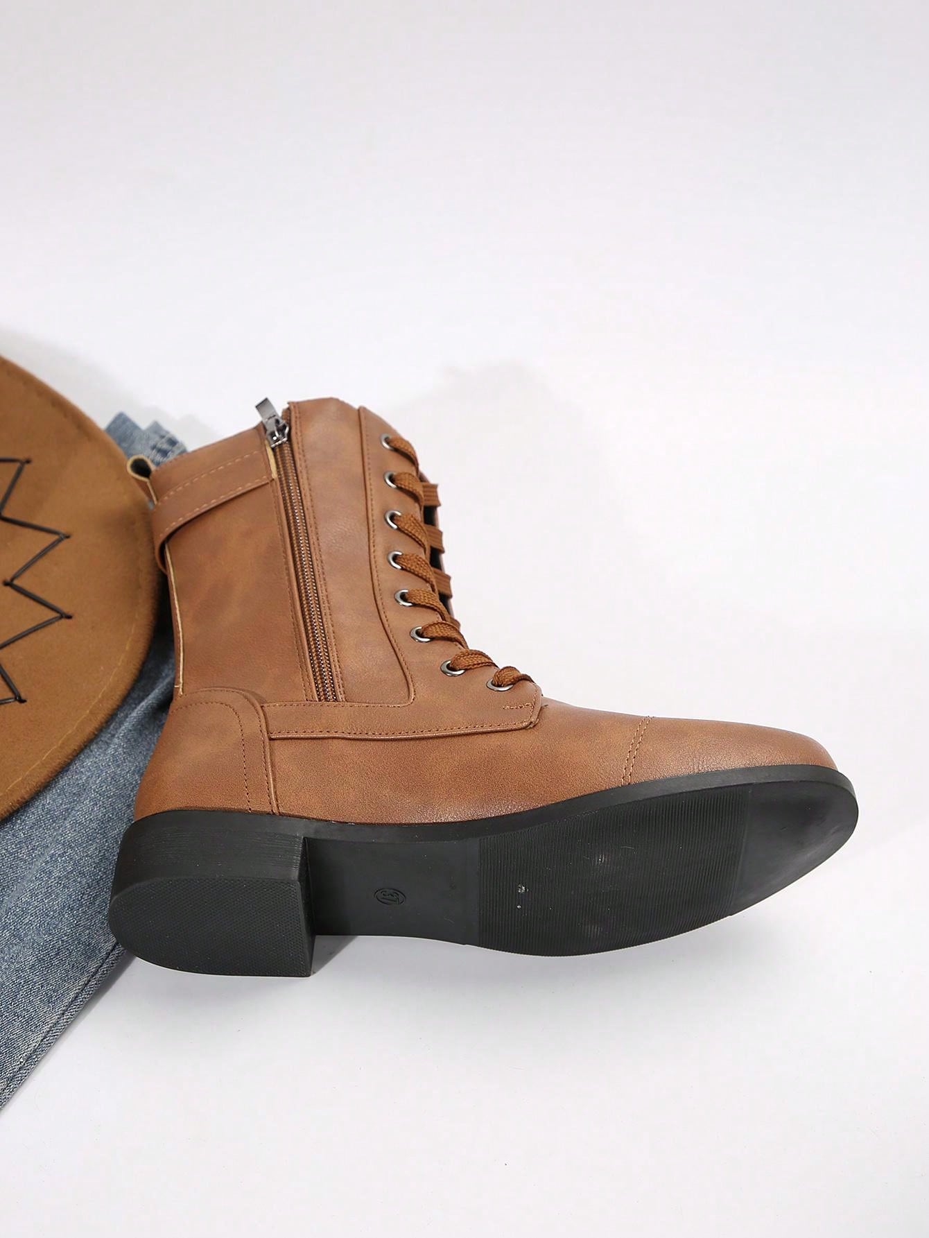 Perfect With Dresses For Women,New Fashion Brown Chunky Heel Mid-Calf Boots For Women Brown